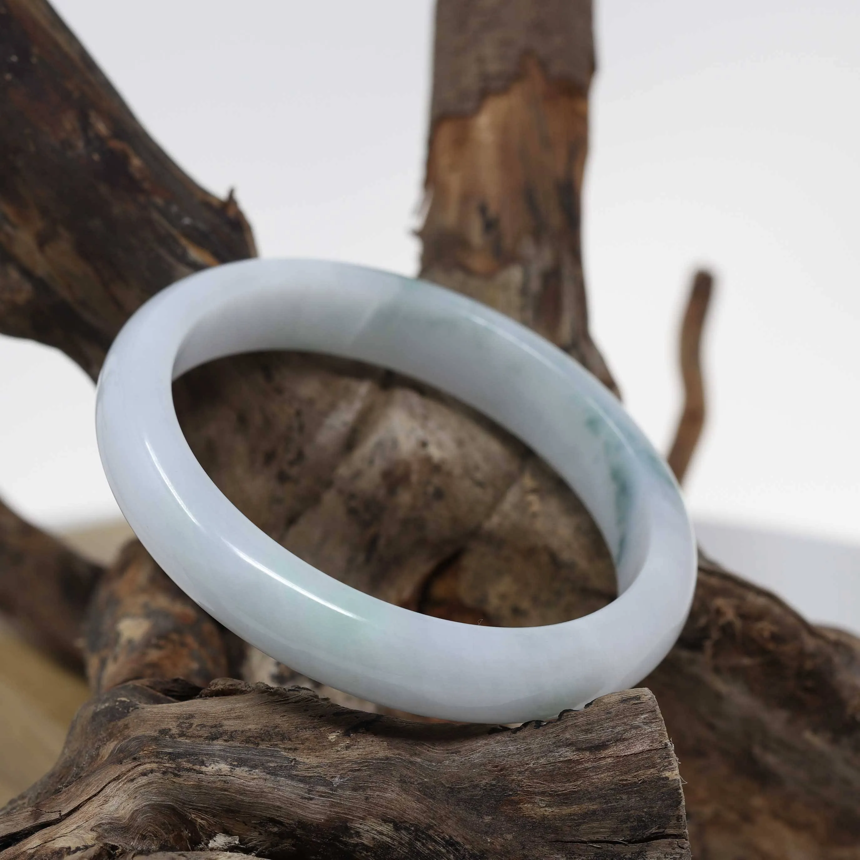 Baikalla™ "Classic Bangle" Genuine Burmese Light Green Jadeite Jade Bangle Bracelet ( 62.4 mm) #512
