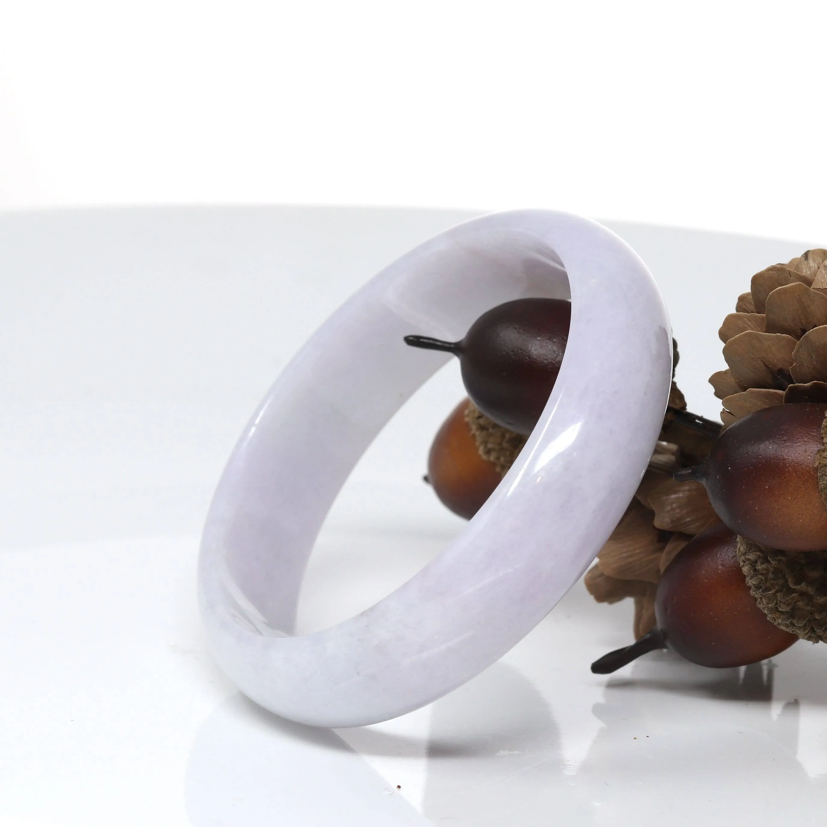 Baikalla™ "Classic Bangle" Genuine Burmese Light Lavender Jadeite Jade Bangle Bracelet (54.8mm) #524