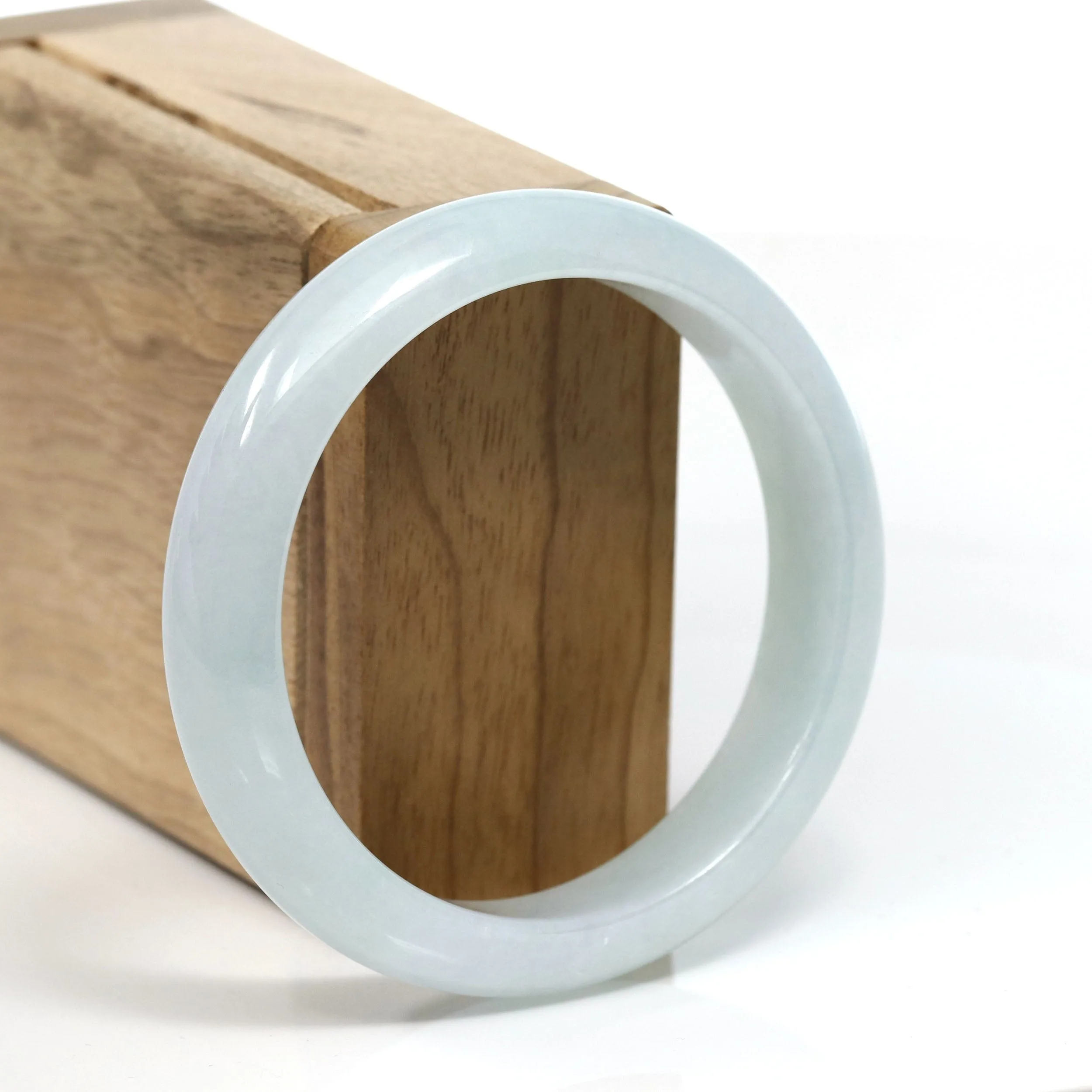Baikalla™ "Classic" Genuine Jadeite Jade White-Green Bangle Bracelet (57.44mm) #T291