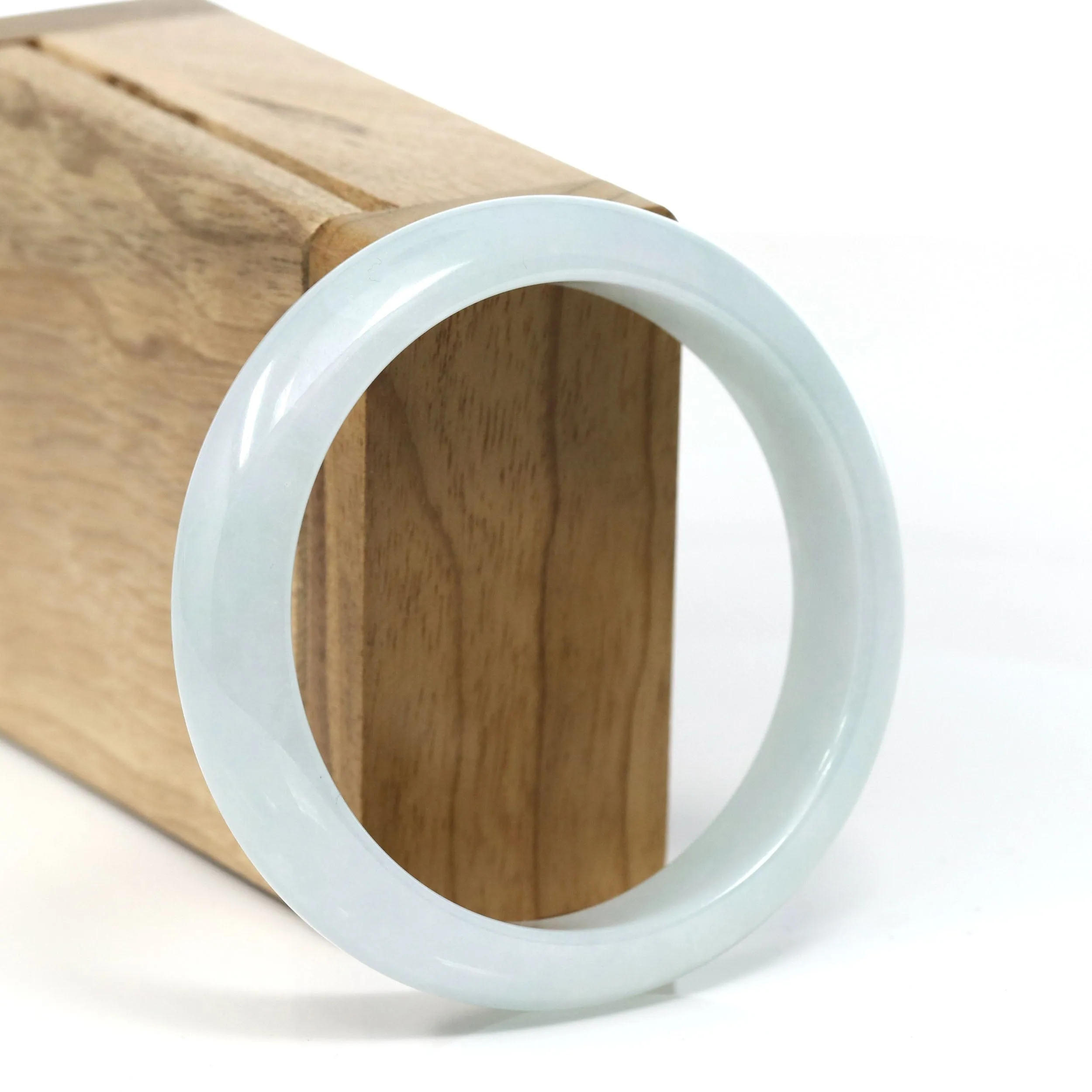 Baikalla™ "Classic" Genuine Jadeite Jade White-Green Bangle Bracelet (57.44mm) #T291