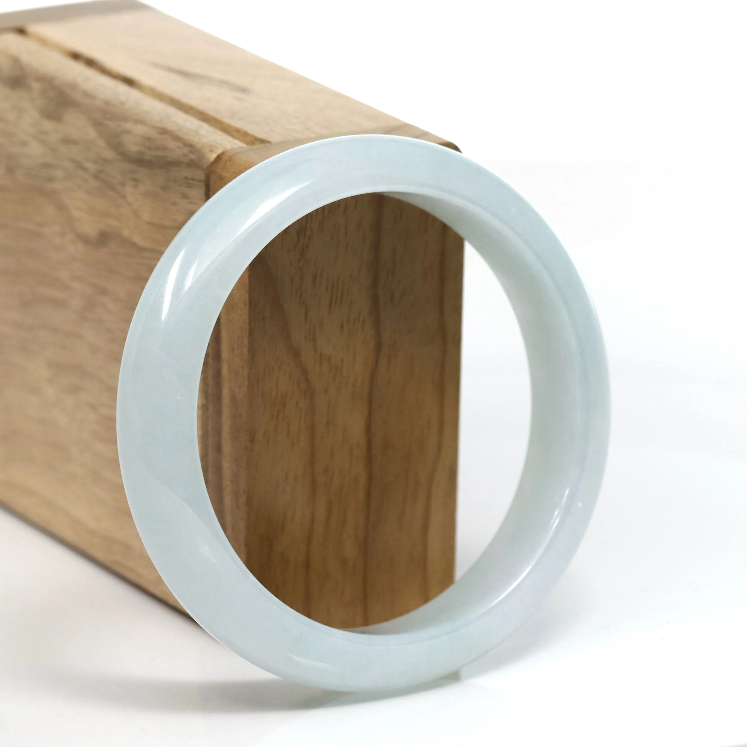Baikalla™ "Classic" Genuine Jadeite Jade White-Green Bangle Bracelet (57.44mm) #T291