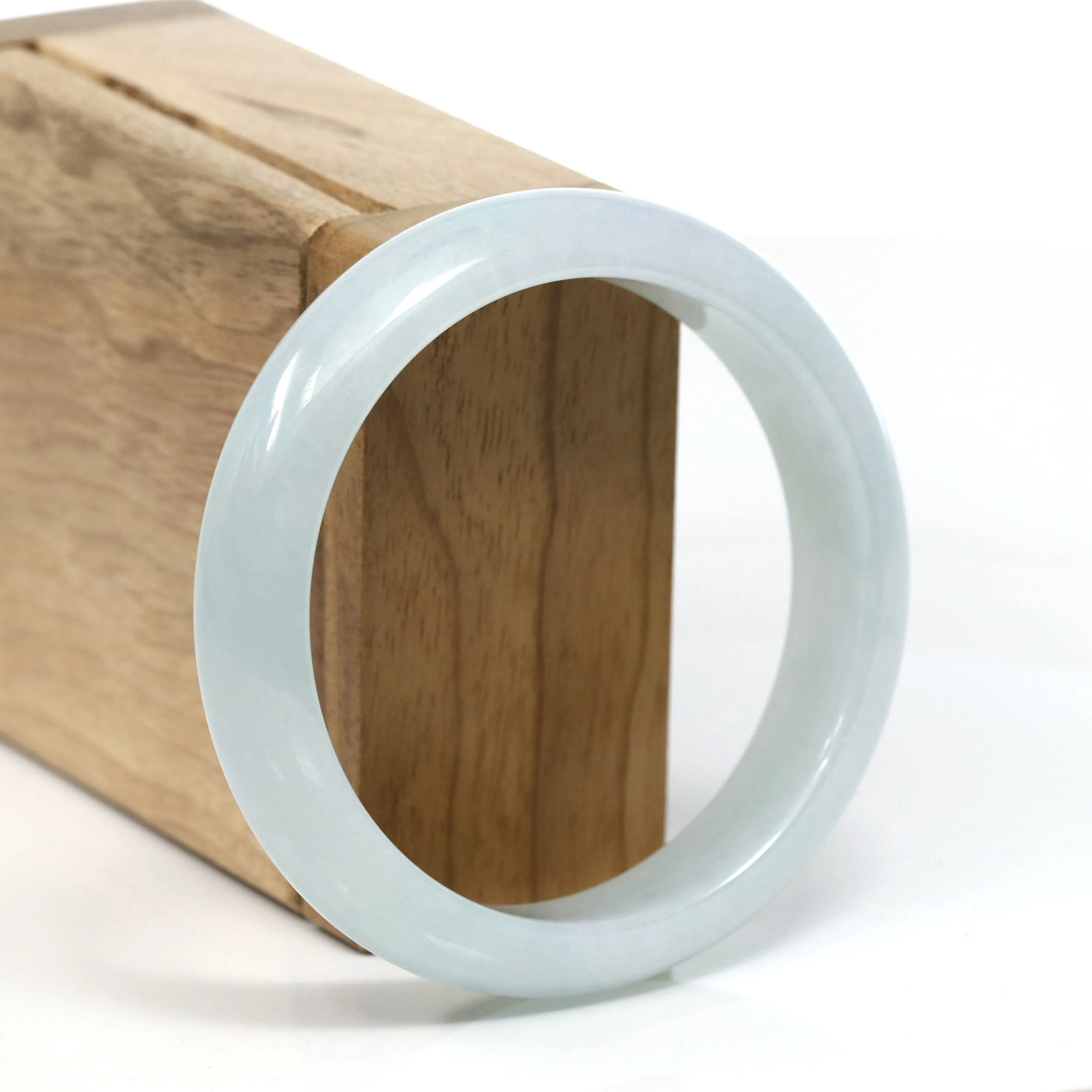 Baikalla™ "Classic" Genuine Jadeite Jade White-Green Bangle Bracelet (57.44mm) #T291