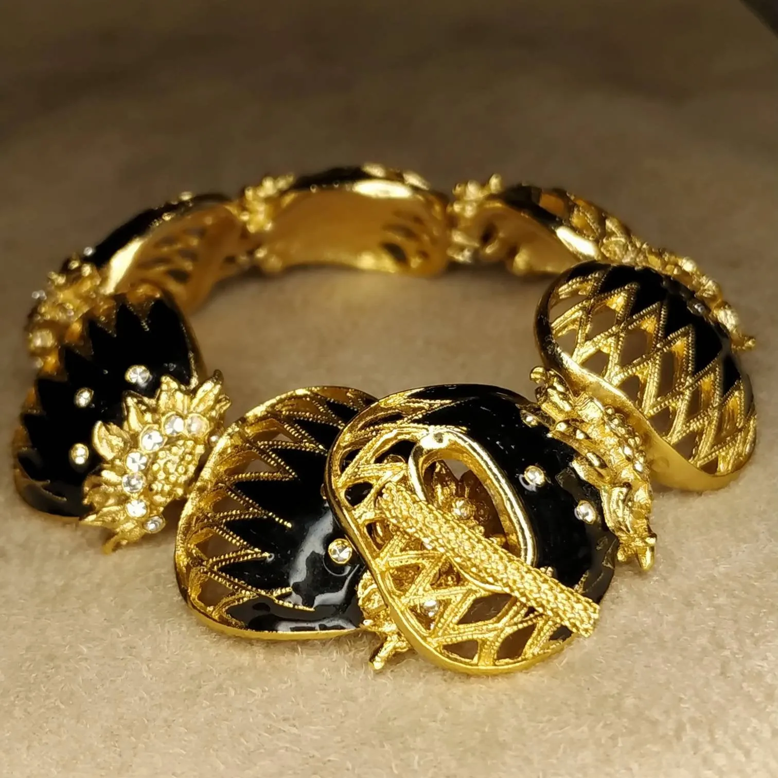 Balenciaga Bracelet Vintage Black Enamel Gold Plated