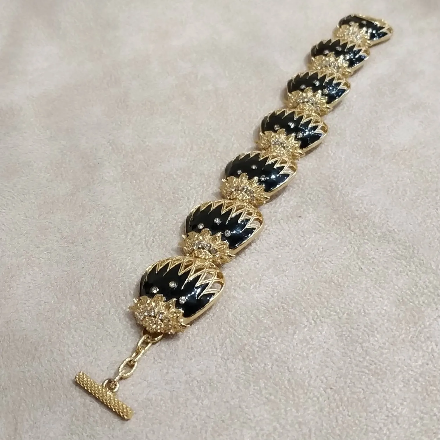Balenciaga Bracelet Vintage Black Enamel Gold Plated