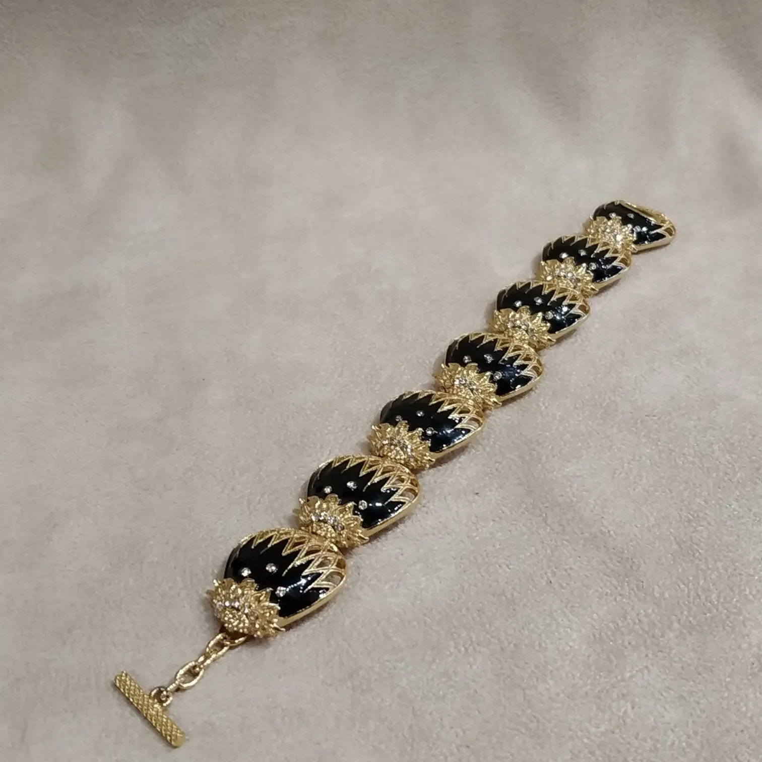 Balenciaga Bracelet Vintage Black Enamel Gold Plated