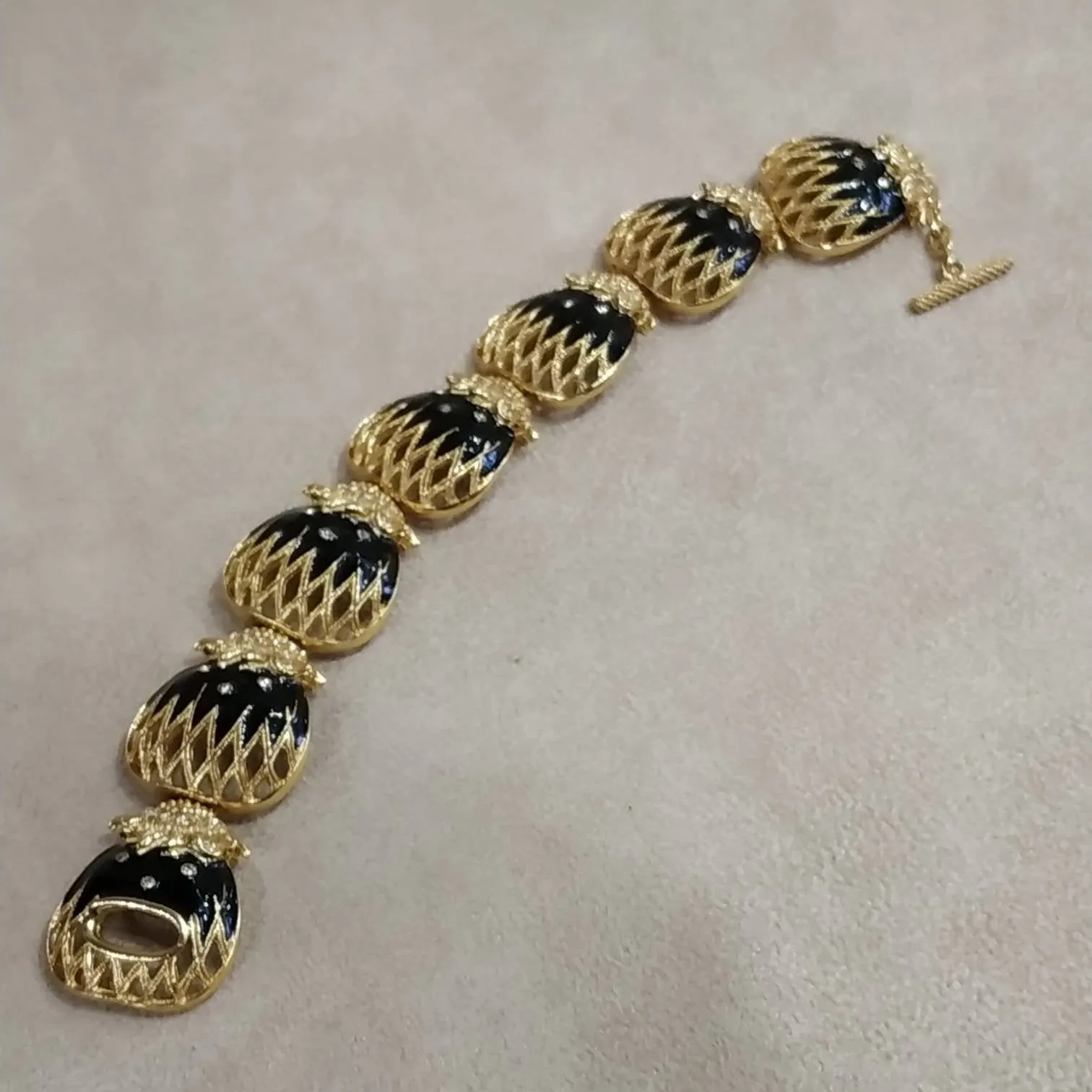 Balenciaga Bracelet Vintage Black Enamel Gold Plated