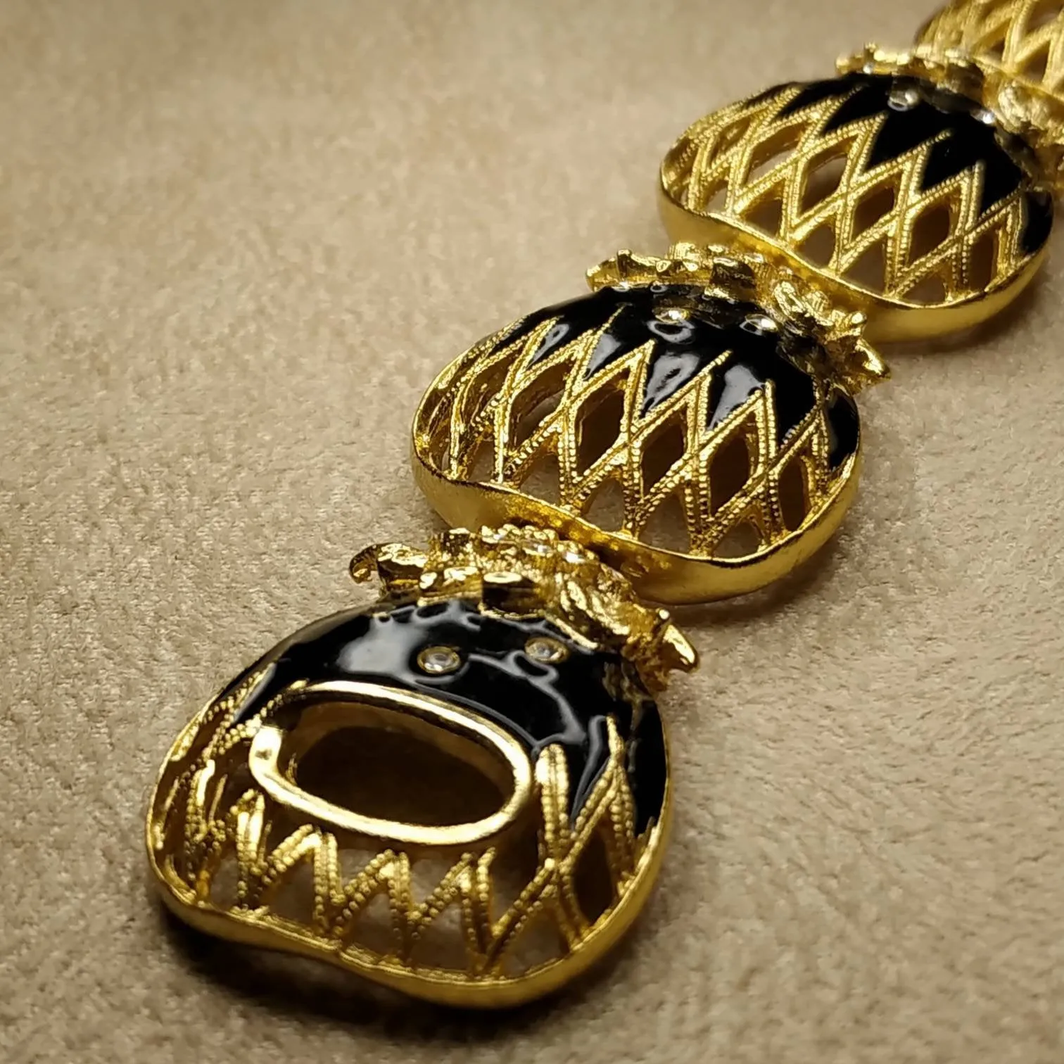 Balenciaga Bracelet Vintage Black Enamel Gold Plated