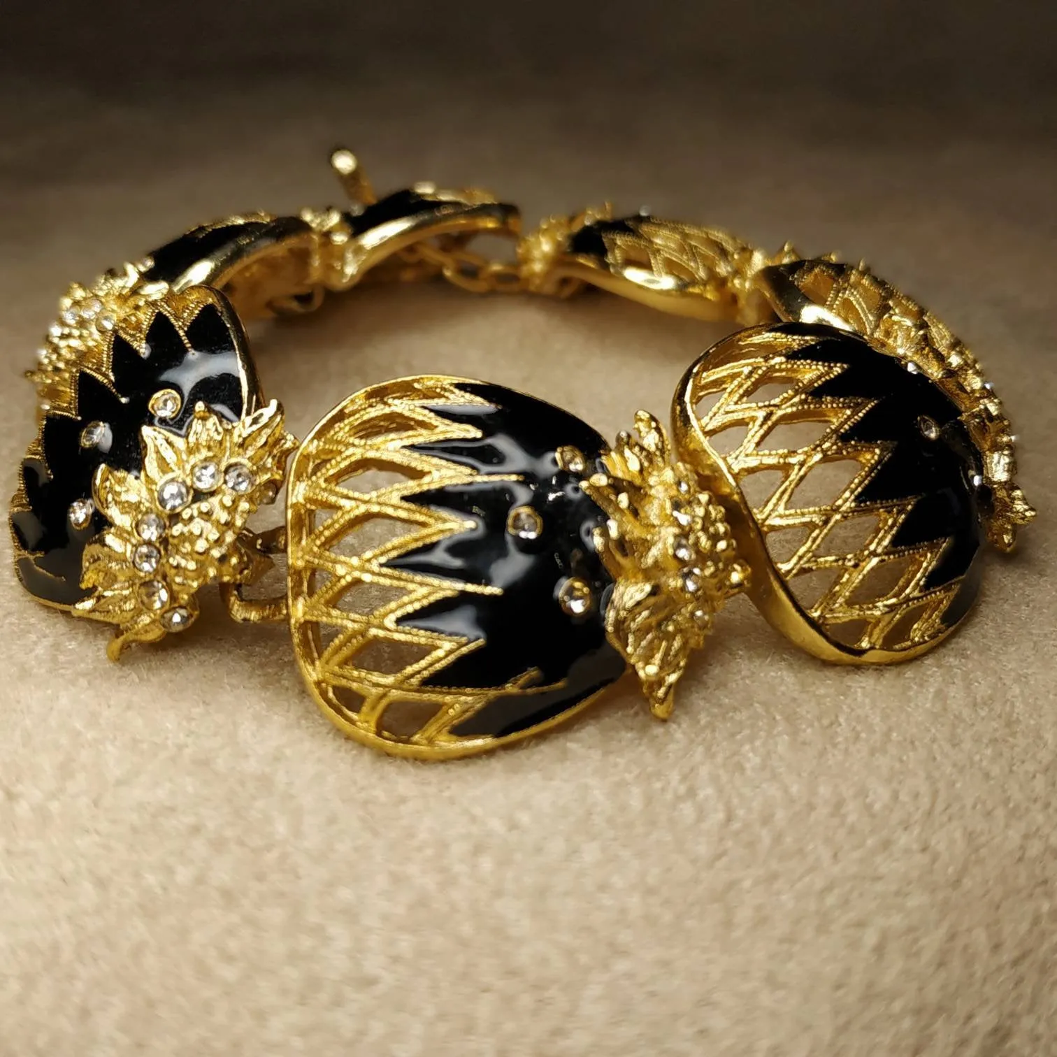 Balenciaga Bracelet Vintage Black Enamel Gold Plated