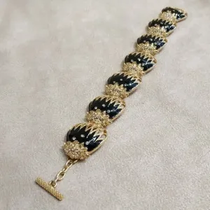 Balenciaga Bracelet Vintage Black Enamel Gold Plated