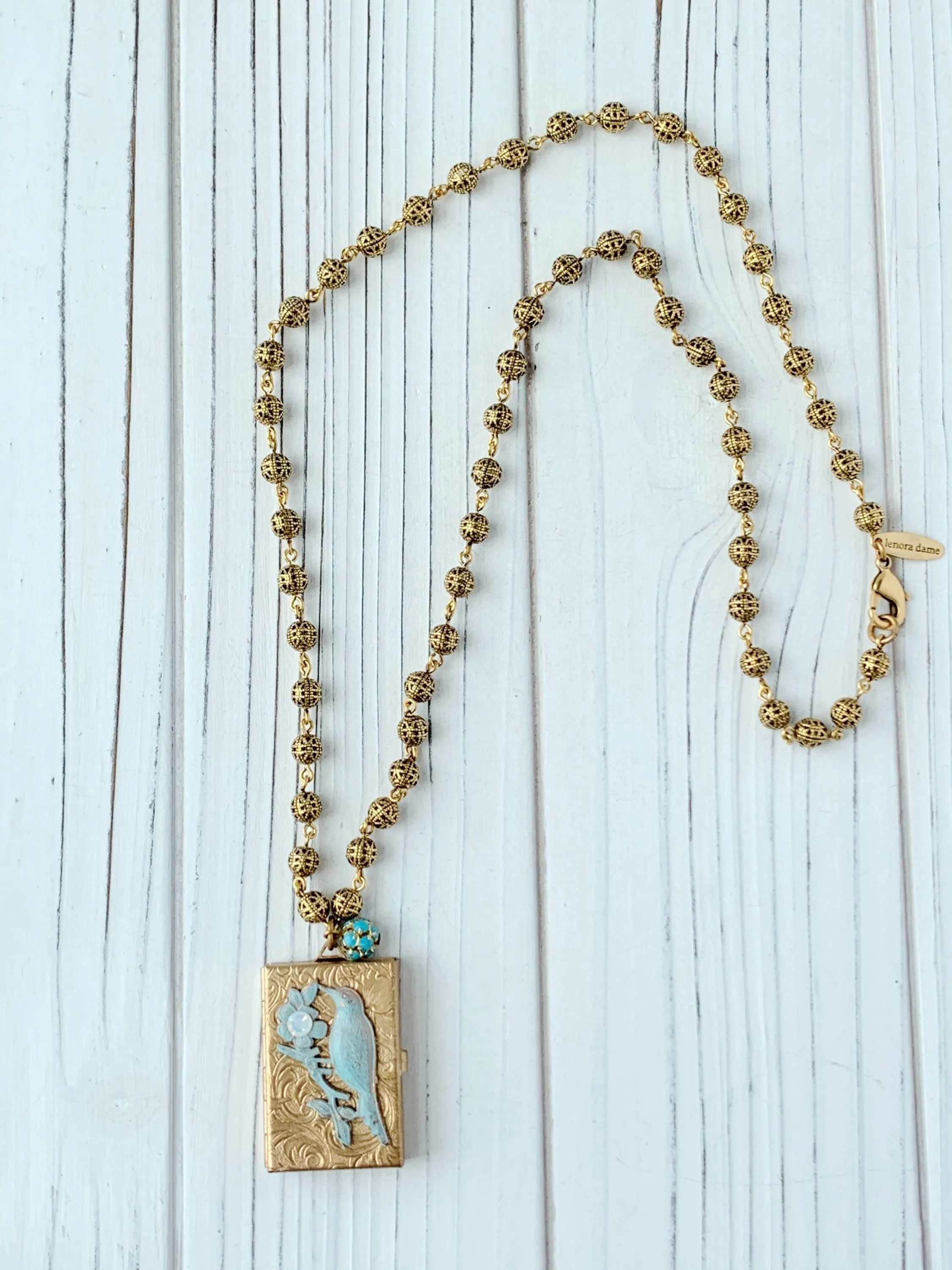 Bird Book Locket Charm Necklace - Choice of 3 Color Options