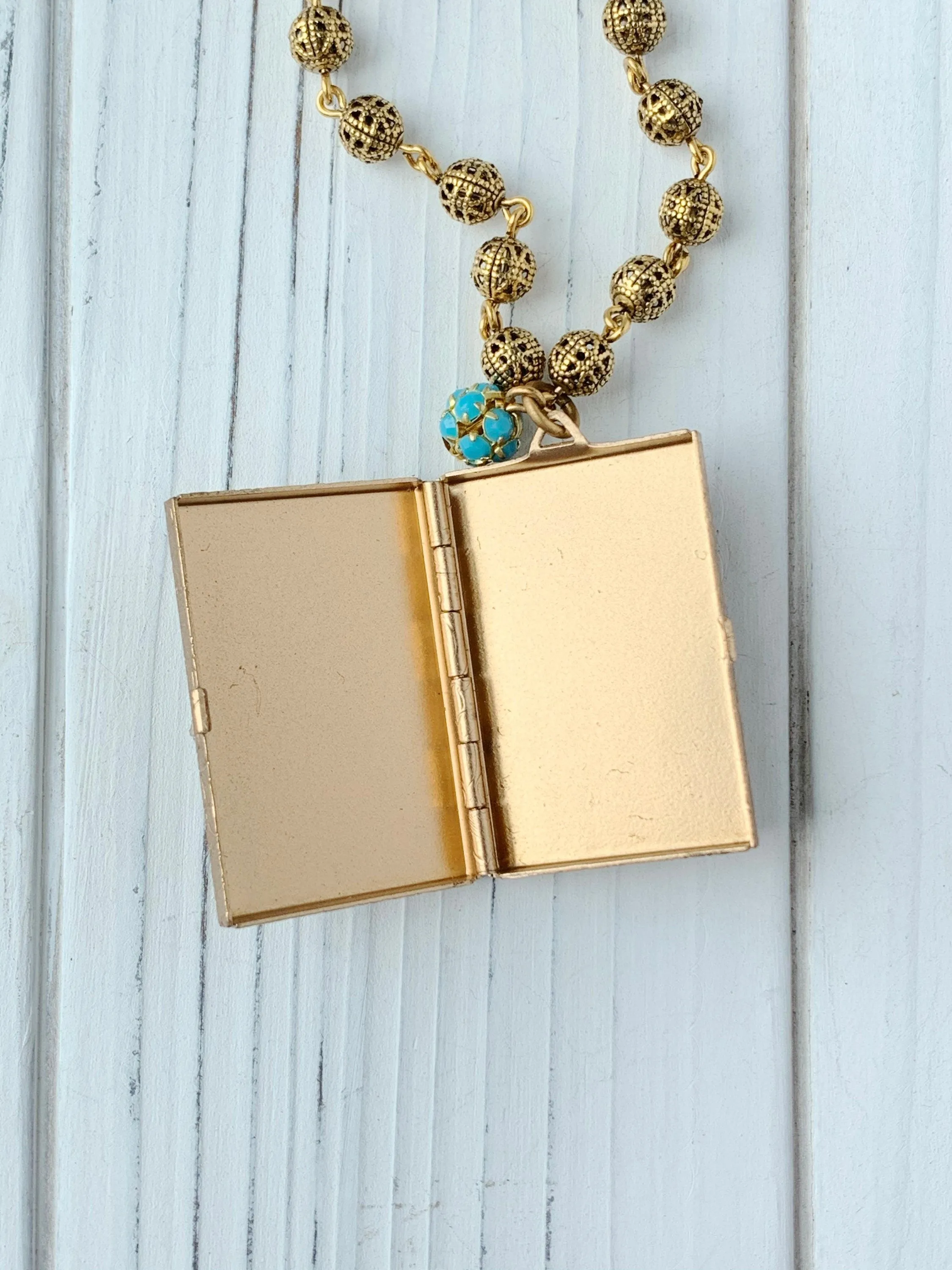 Bird Book Locket Charm Necklace - Choice of 3 Color Options