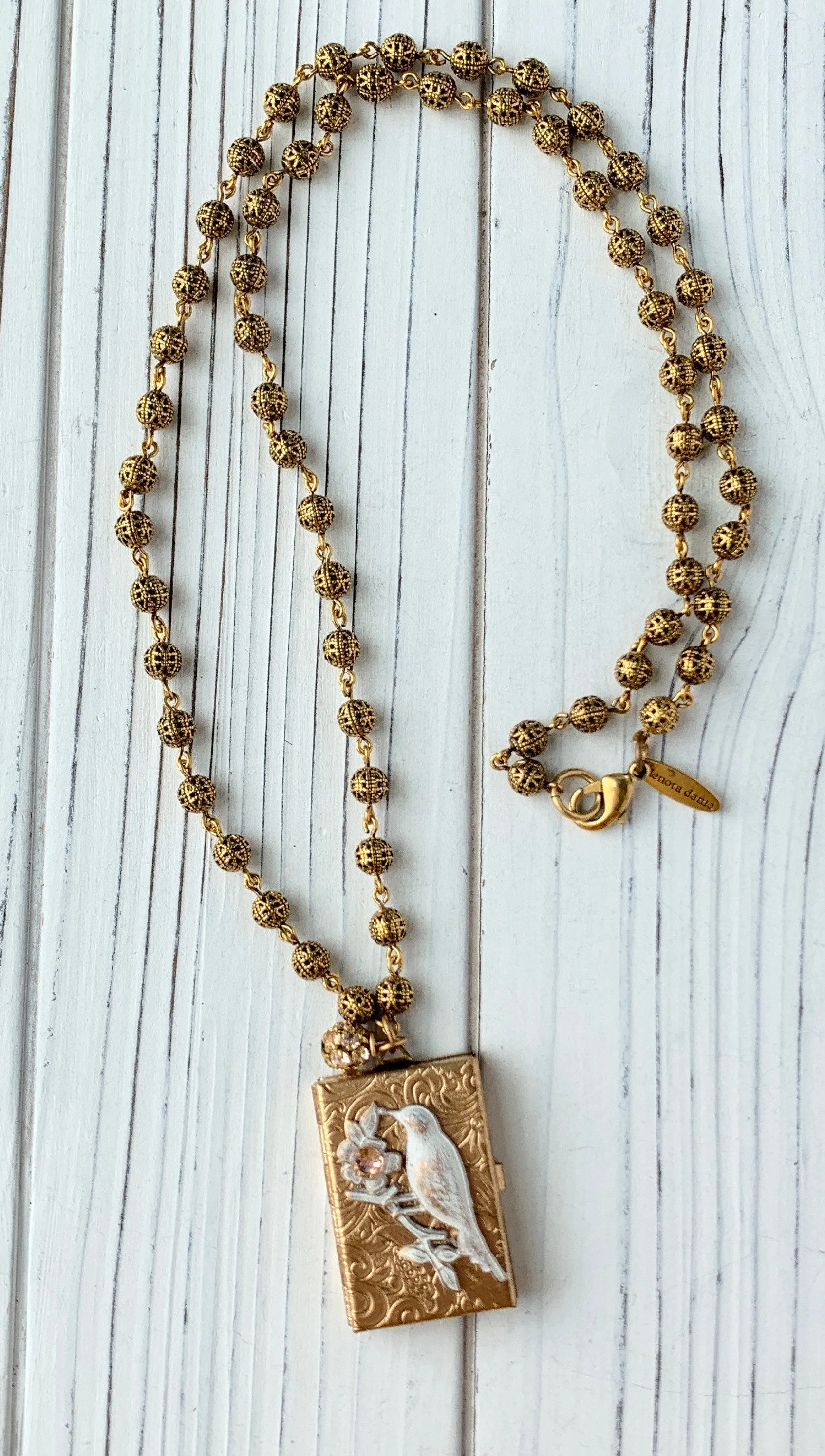 Bird Book Locket Charm Necklace - Choice of 3 Color Options
