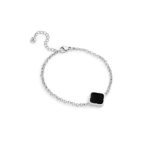 Black Enamel Clover Bracelet (Silver)