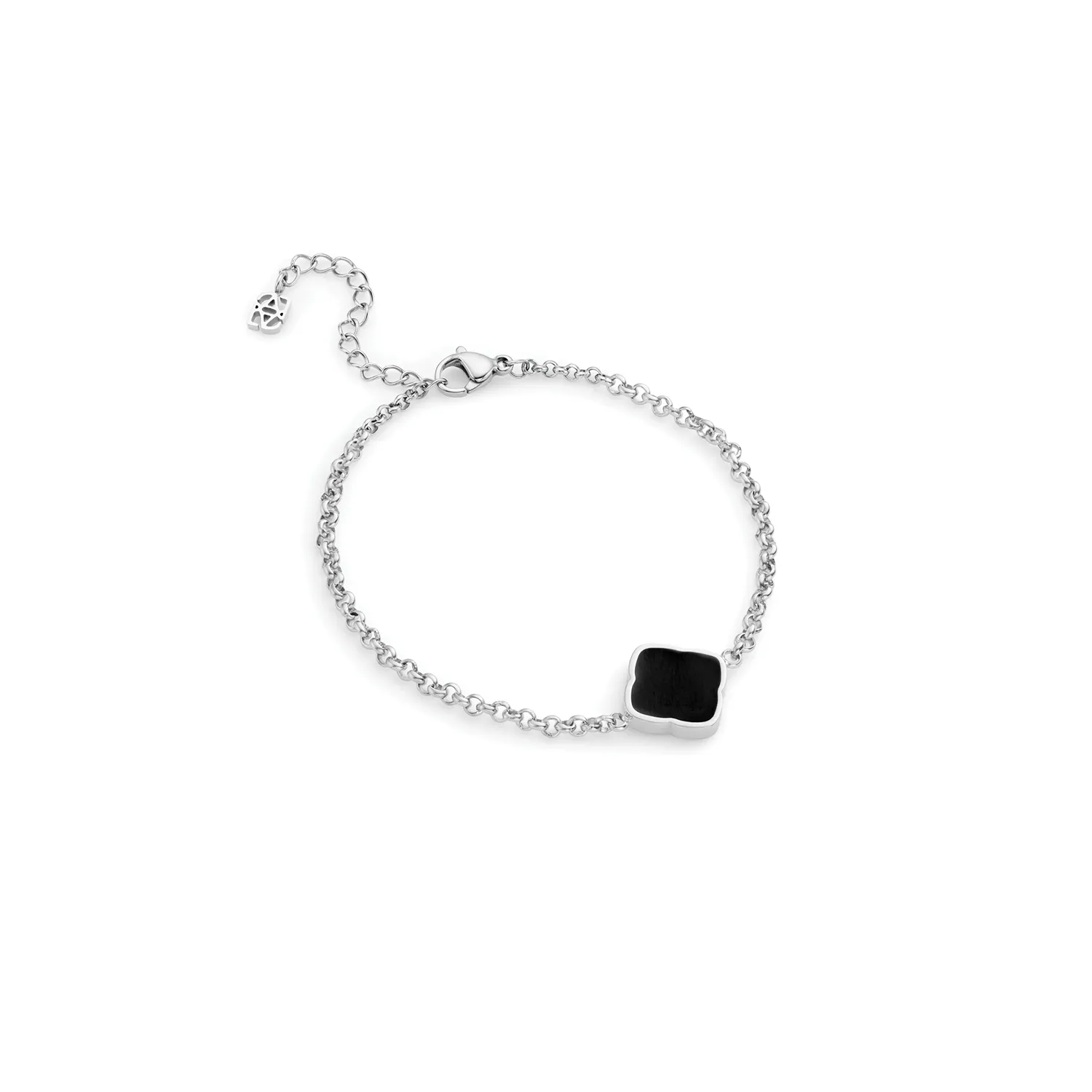 Black Enamel Clover Bracelet (Silver)