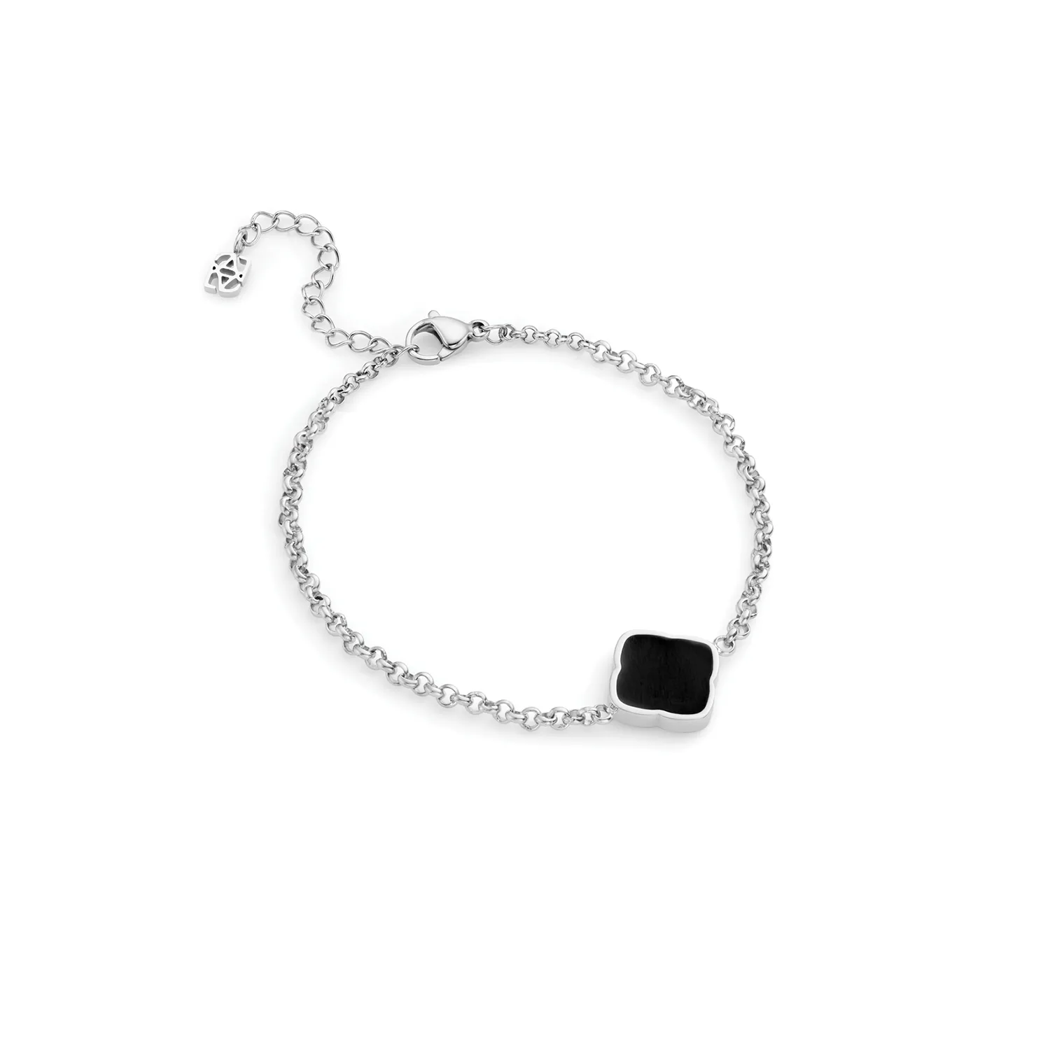 Black Enamel Clover Bracelet (Silver)