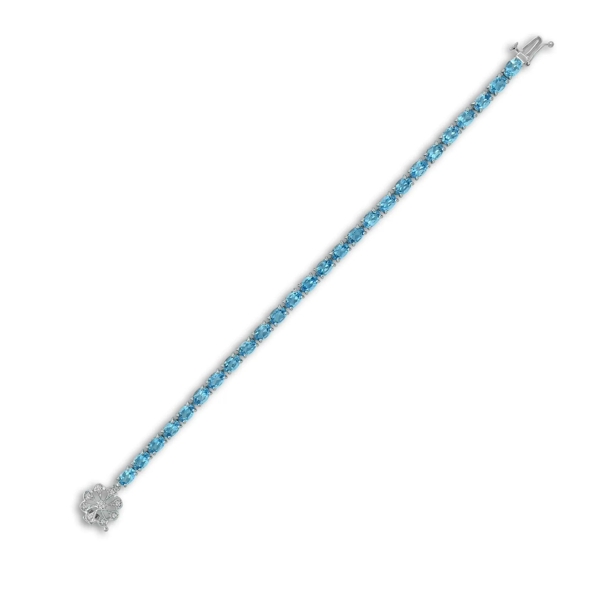 Blue Topaz and Diamond Bracelet with Flower Lock
