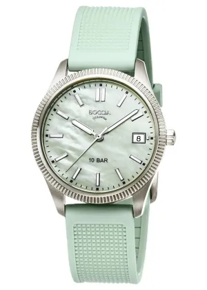 BOCCIA LADIES TITANIUM MOTHER OF PEARL DIAL MINT GREEN BAND 3356-02