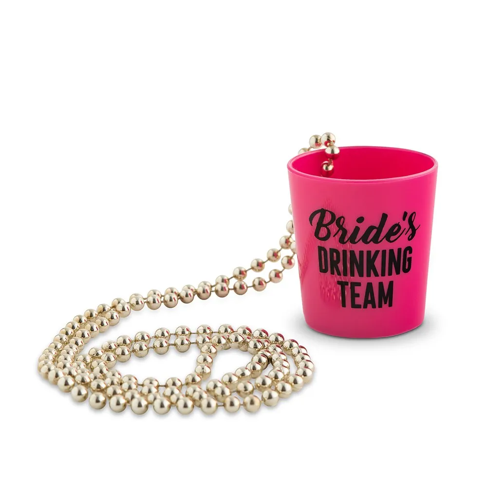 Bride’s Drinking Crew Hot Pink Beaded Necklace Shot Glass - Pack of 10