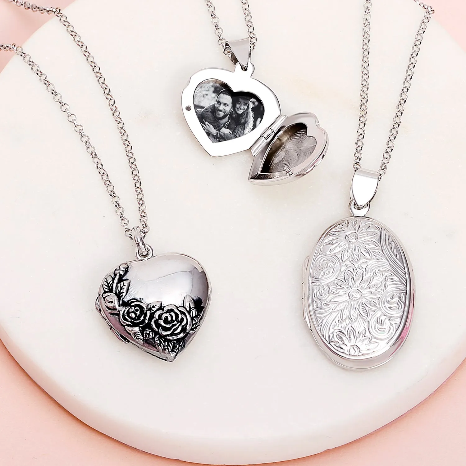 Carved Flower Roses Photo Heart Shape Locket Hold Pictures .925 Silver