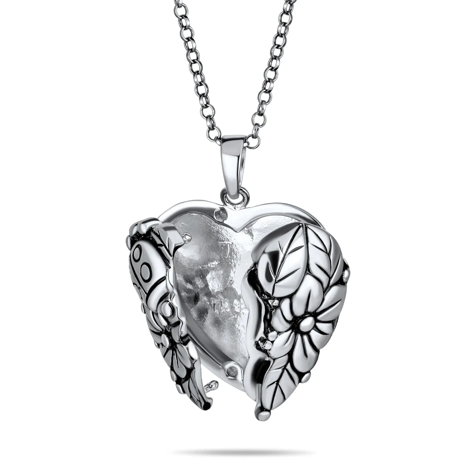 Carved Flower Roses Photo Heart Shape Locket Hold Pictures .925 Silver