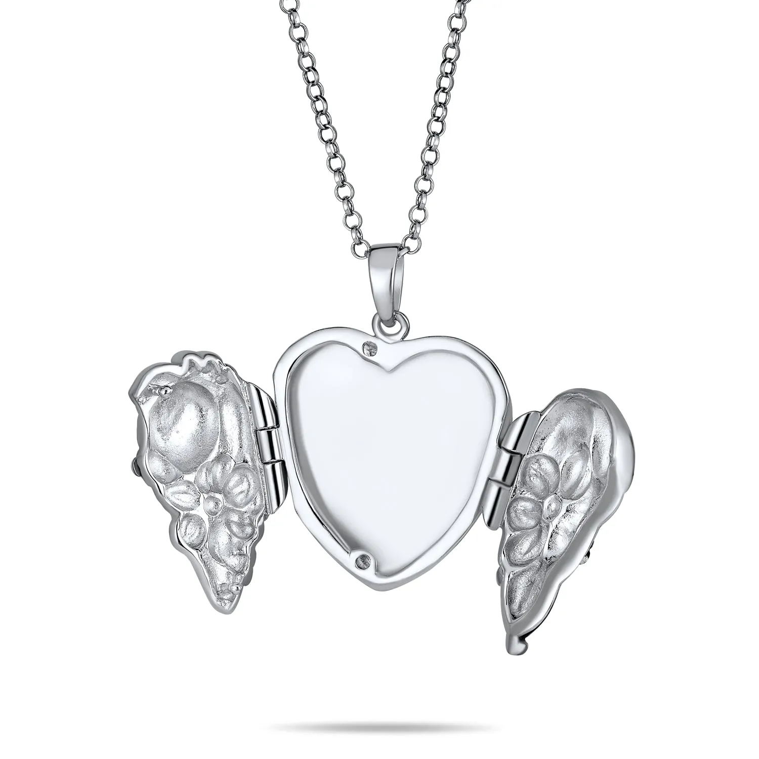 Carved Flower Roses Photo Heart Shape Locket Hold Pictures .925 Silver
