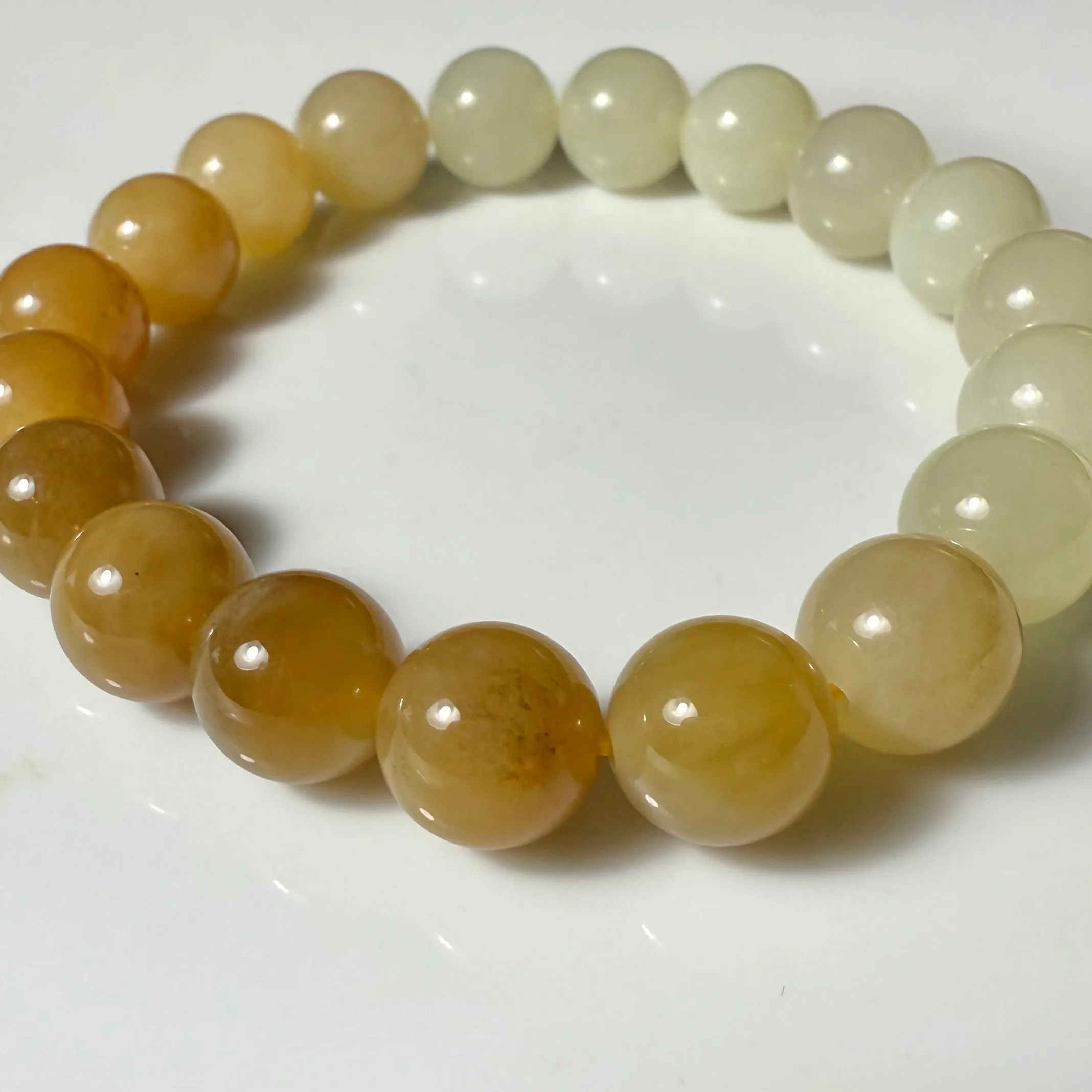 Certified Sugar brown to white gradient Hetian jade bracelet 10mm beads 6.5 inch