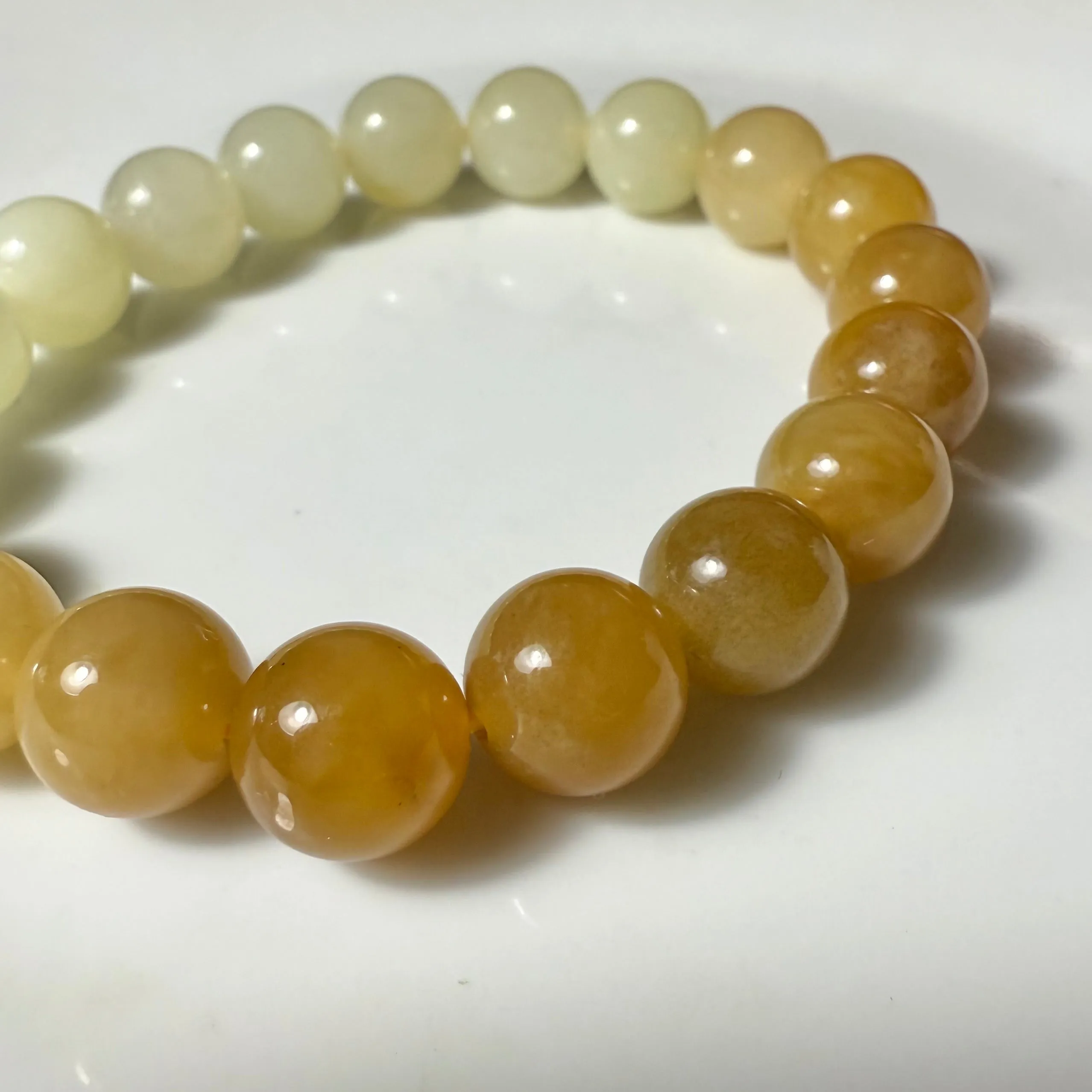 Certified Sugar brown to white gradient Hetian jade bracelet 10mm beads 6.5 inch