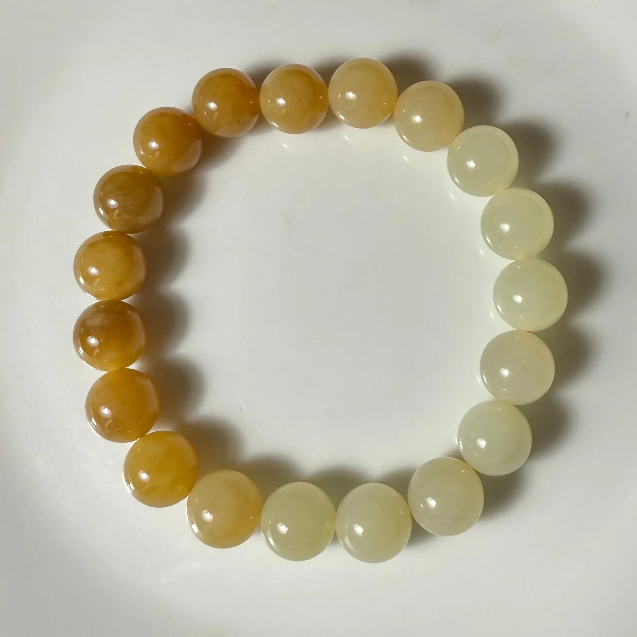 Certified Sugar brown to white gradient Hetian jade bracelet 10mm beads 6.5 inch