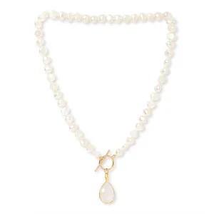 Clara cultured irregular freshwater pearl necklace with rose quartz drop
