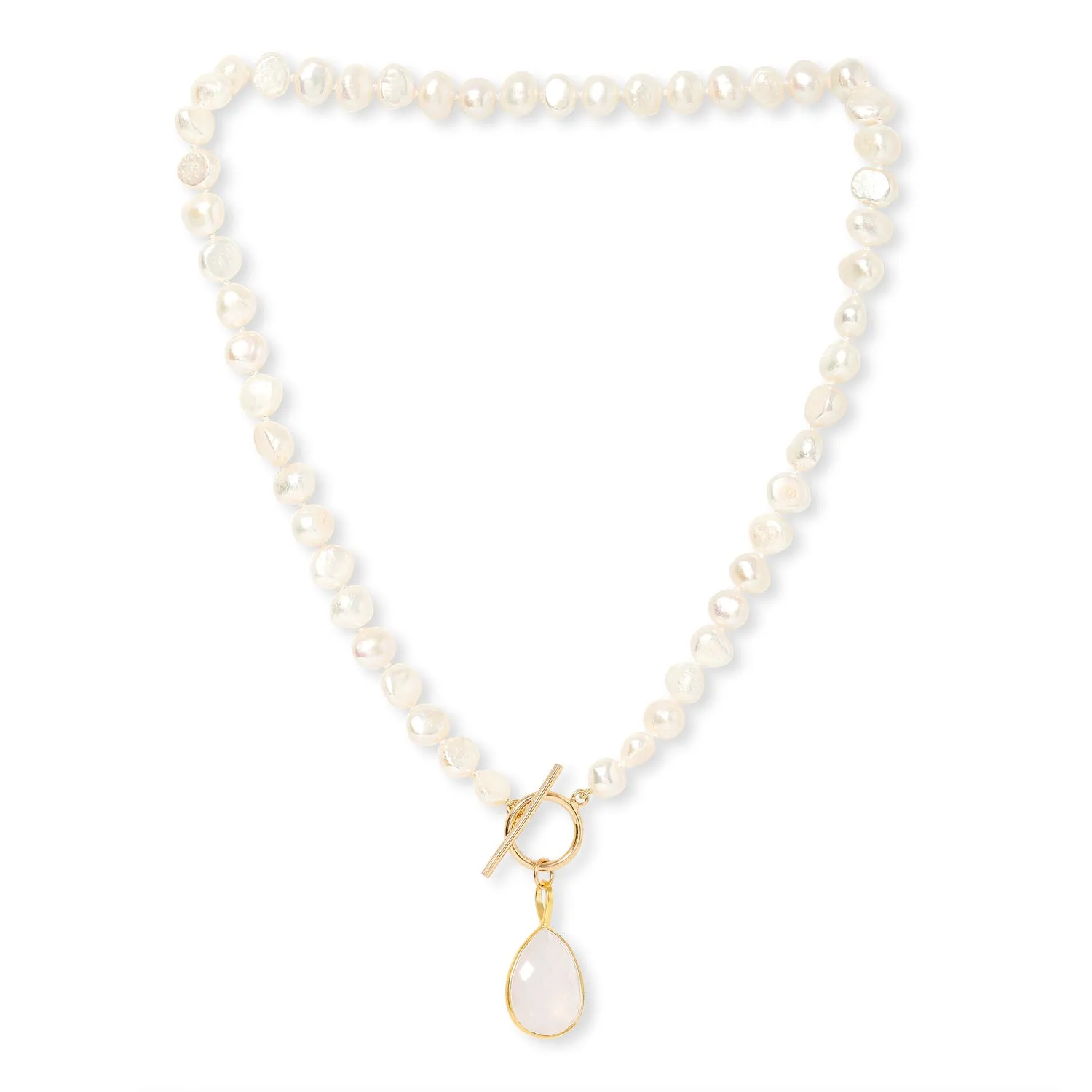 Clara cultured irregular freshwater pearl necklace with rose quartz drop