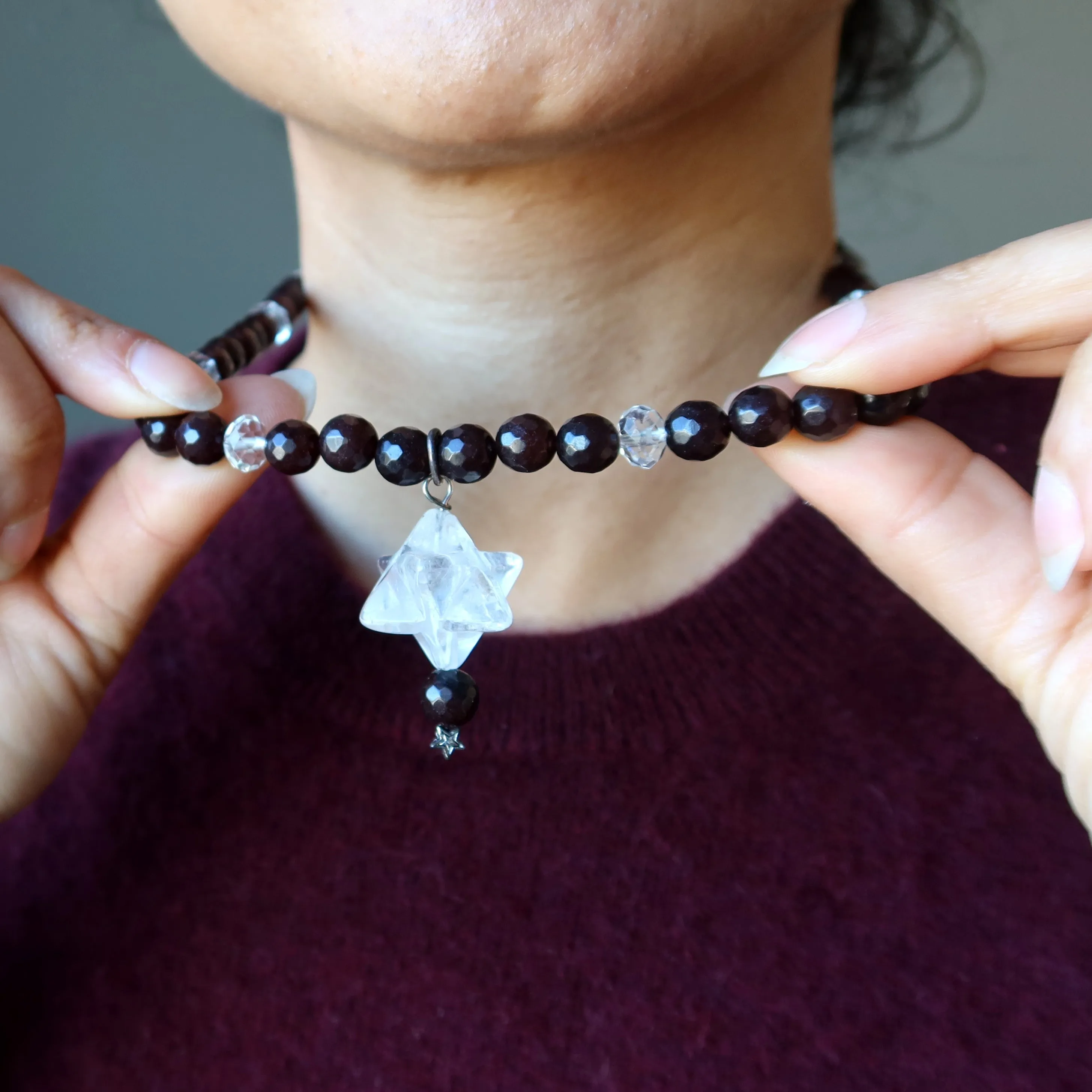 Clear Quartz Necklace Merkaba Wish Upon a Star Crystal Chalcedony