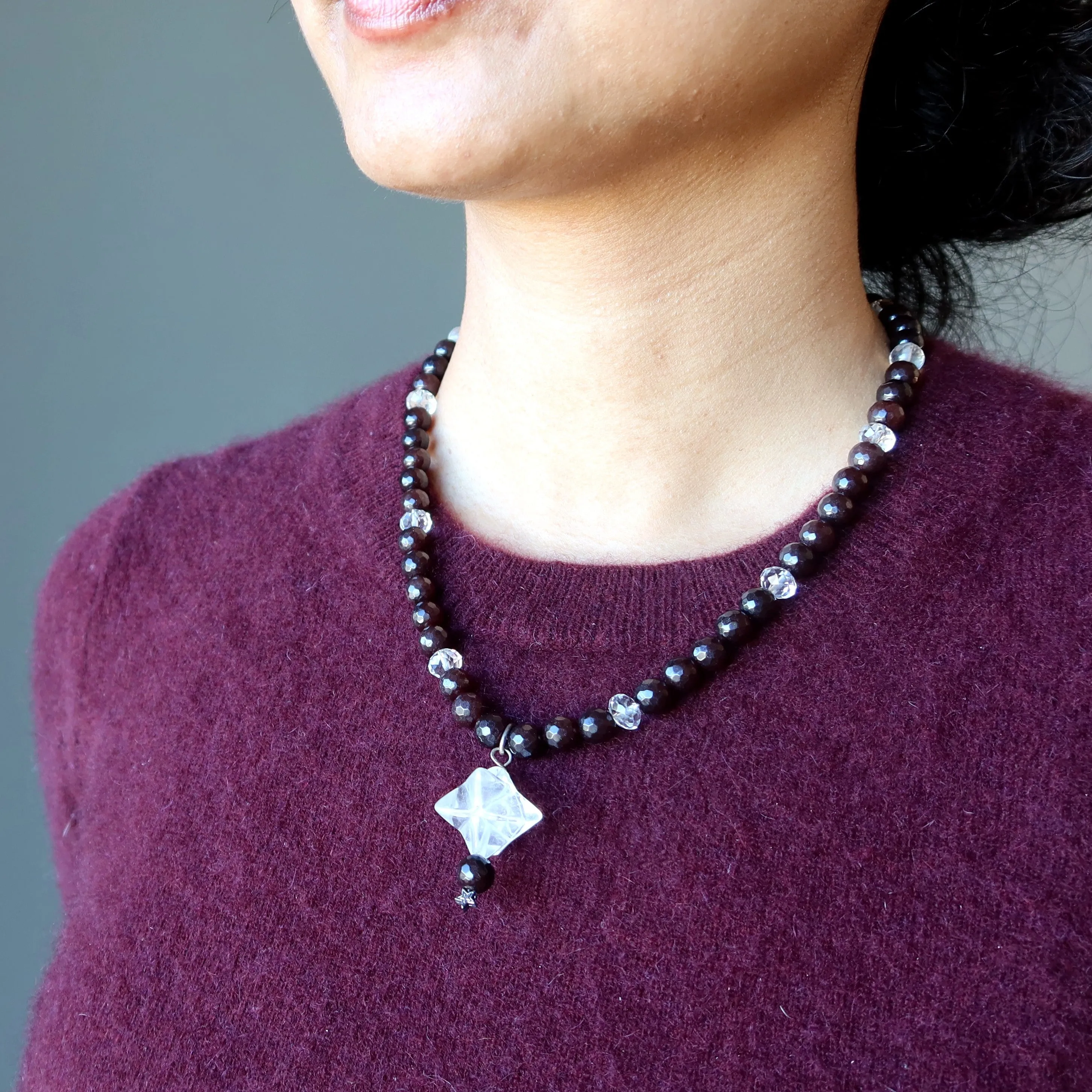 Clear Quartz Necklace Merkaba Wish Upon a Star Crystal Chalcedony