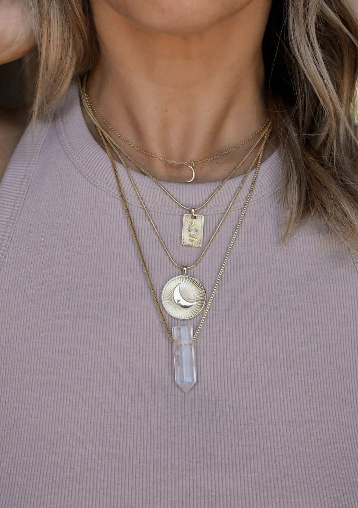 Clear Quartz Point Snake Chain Necklace