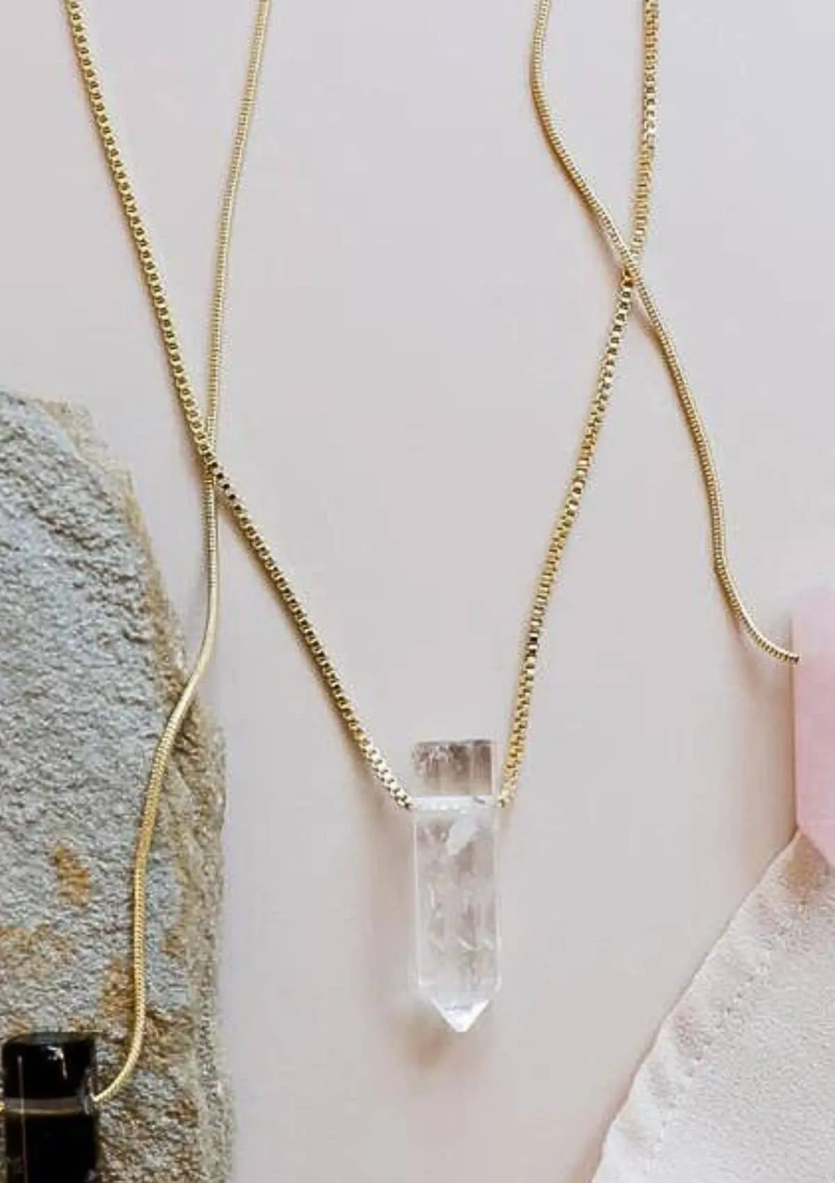 Clear Quartz Point Snake Chain Necklace