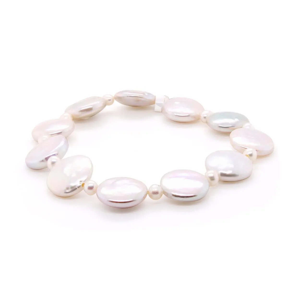 COIN SHAPED PEARL BRACELET WITH ELASTIC