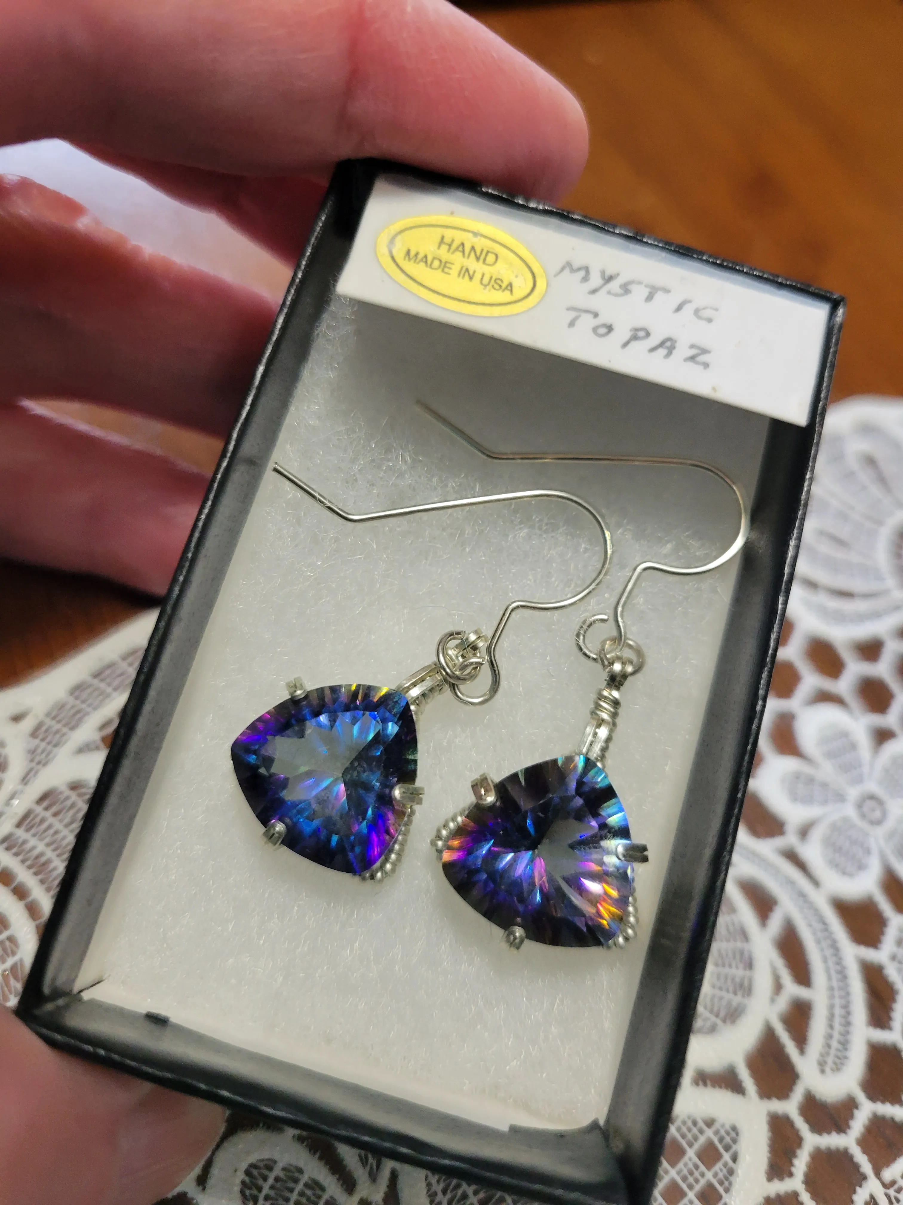 Custom Wire Wrapped Faceted Mystic Topaz Earrings Sterling Silver