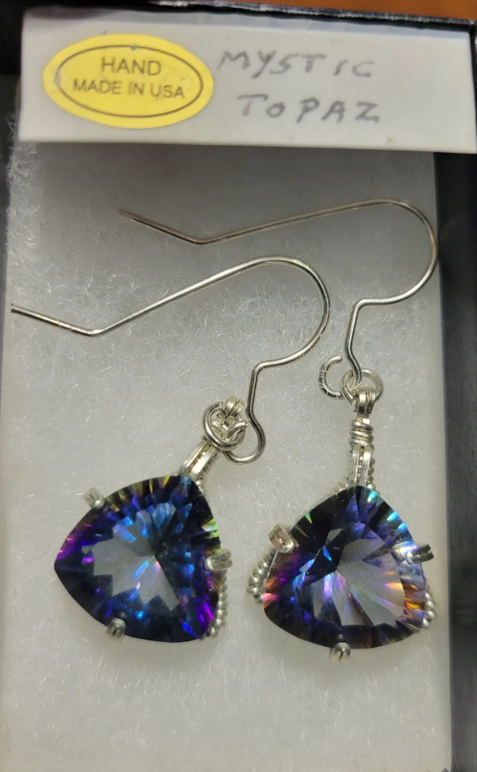 Custom Wire Wrapped Faceted Mystic Topaz Earrings Sterling Silver