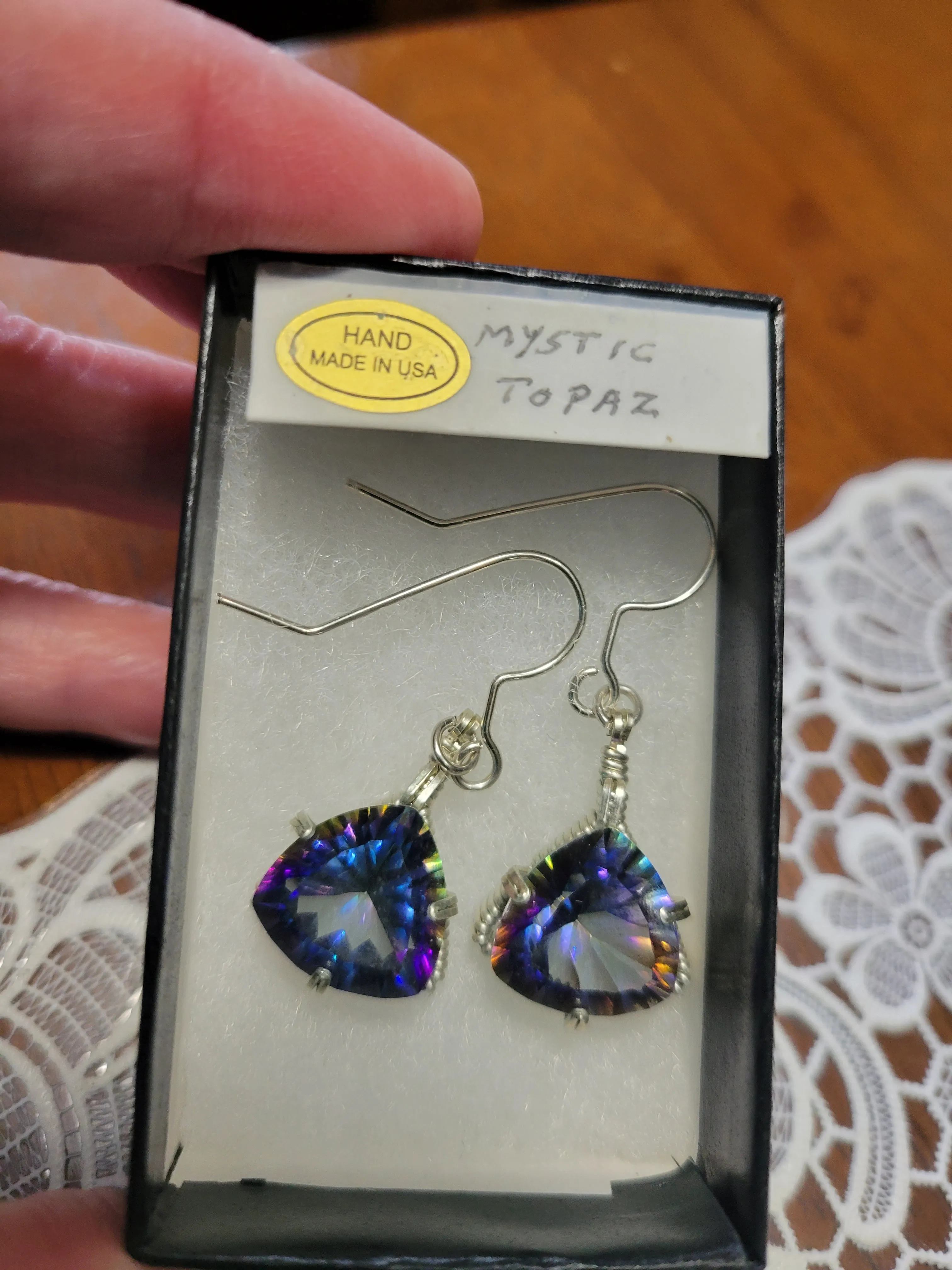 Custom Wire Wrapped Faceted Mystic Topaz Earrings Sterling Silver