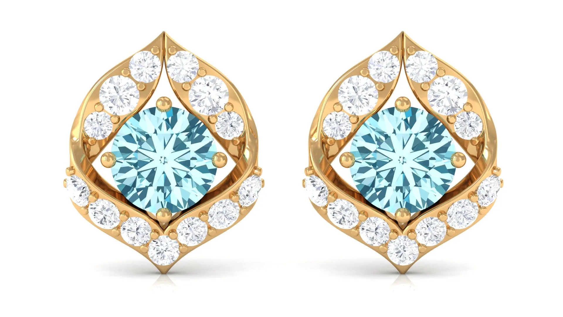 Dainty Aquamarine Stud Earrings with HI SI Diamonds