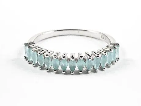 Dainty Thin Multi Marquis Cut Aquamarine CZ Silver Ring