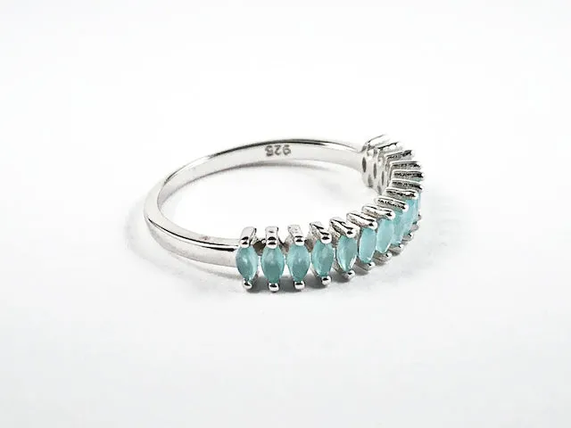 Dainty Thin Multi Marquis Cut Aquamarine CZ Silver Ring