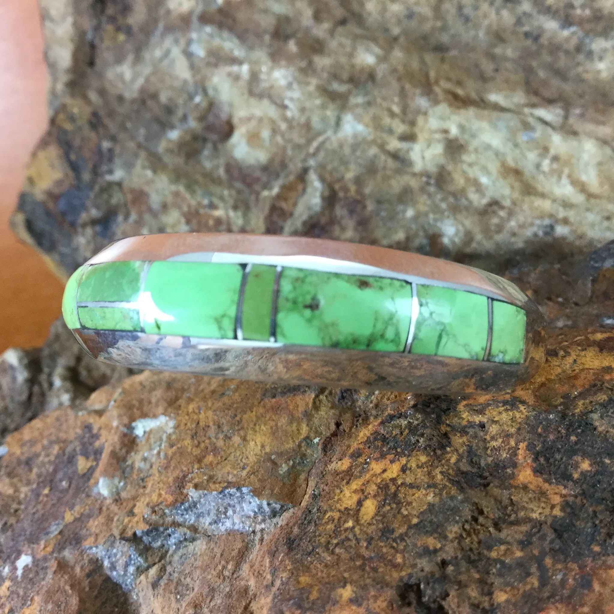 David Rosales Gaspiete Inlaid Sterling Silver Cuff Bracelet