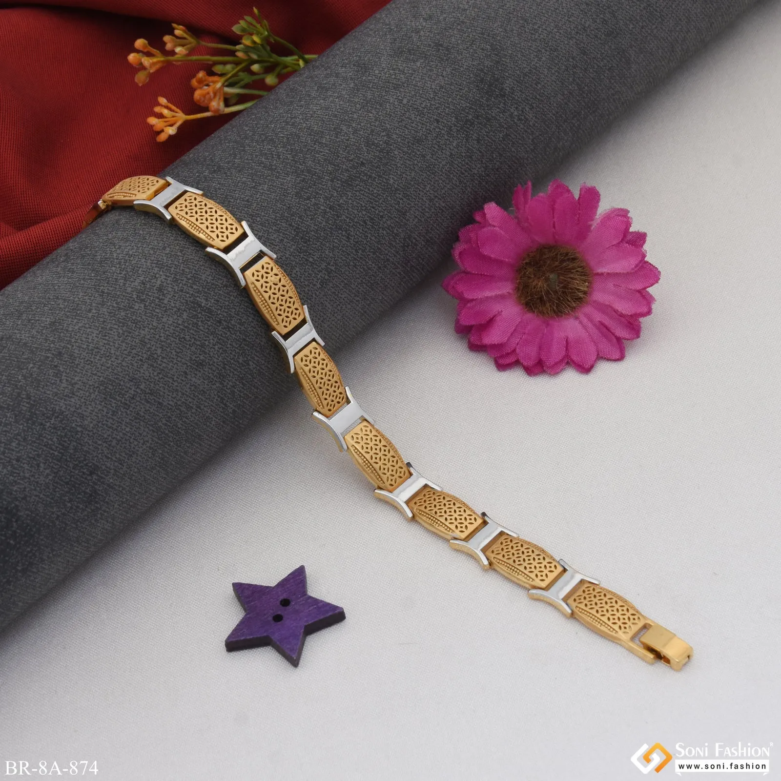 Delight Gold and Rhodium Plated Bracelet for Men - Style A874