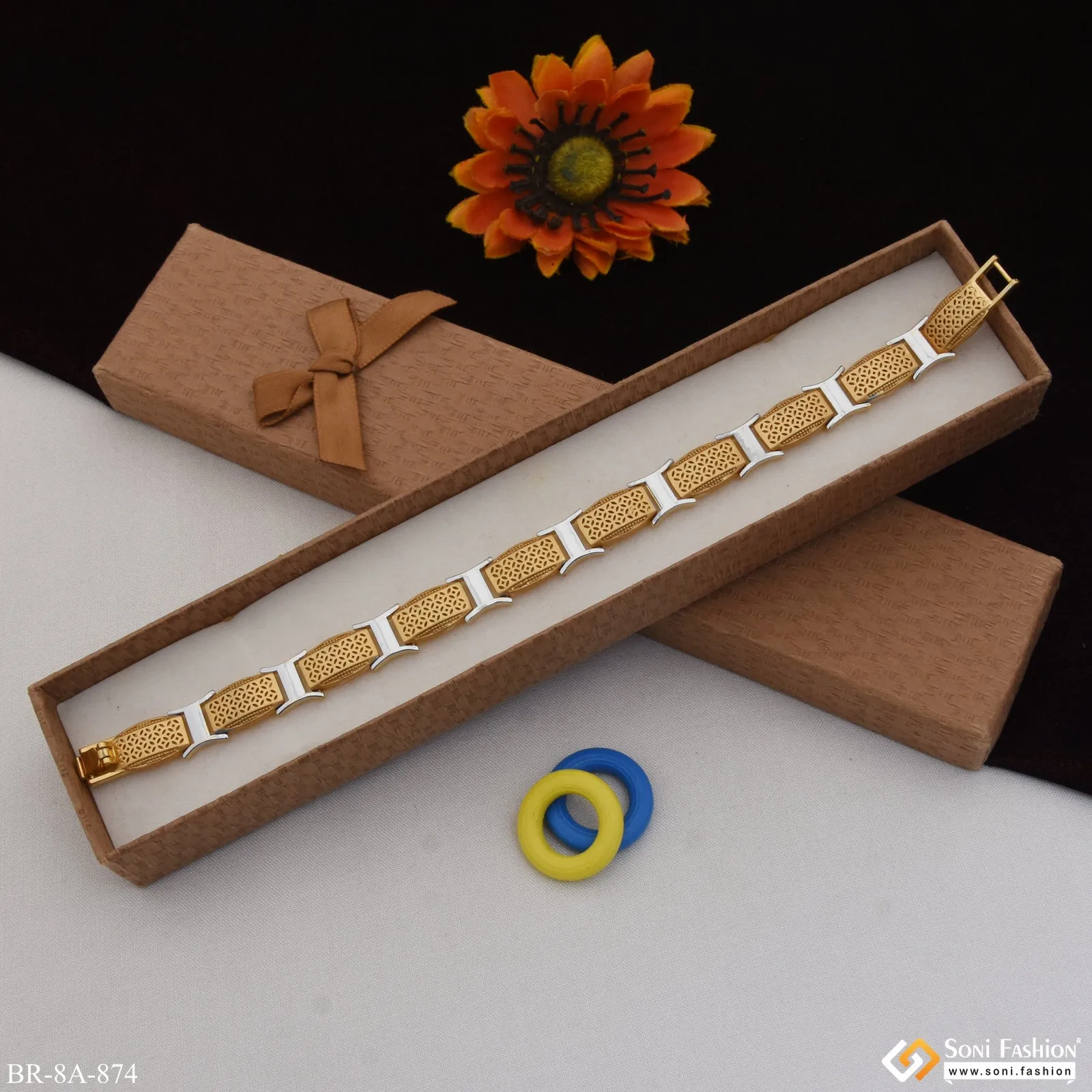 Delight Gold and Rhodium Plated Bracelet for Men - Style A874