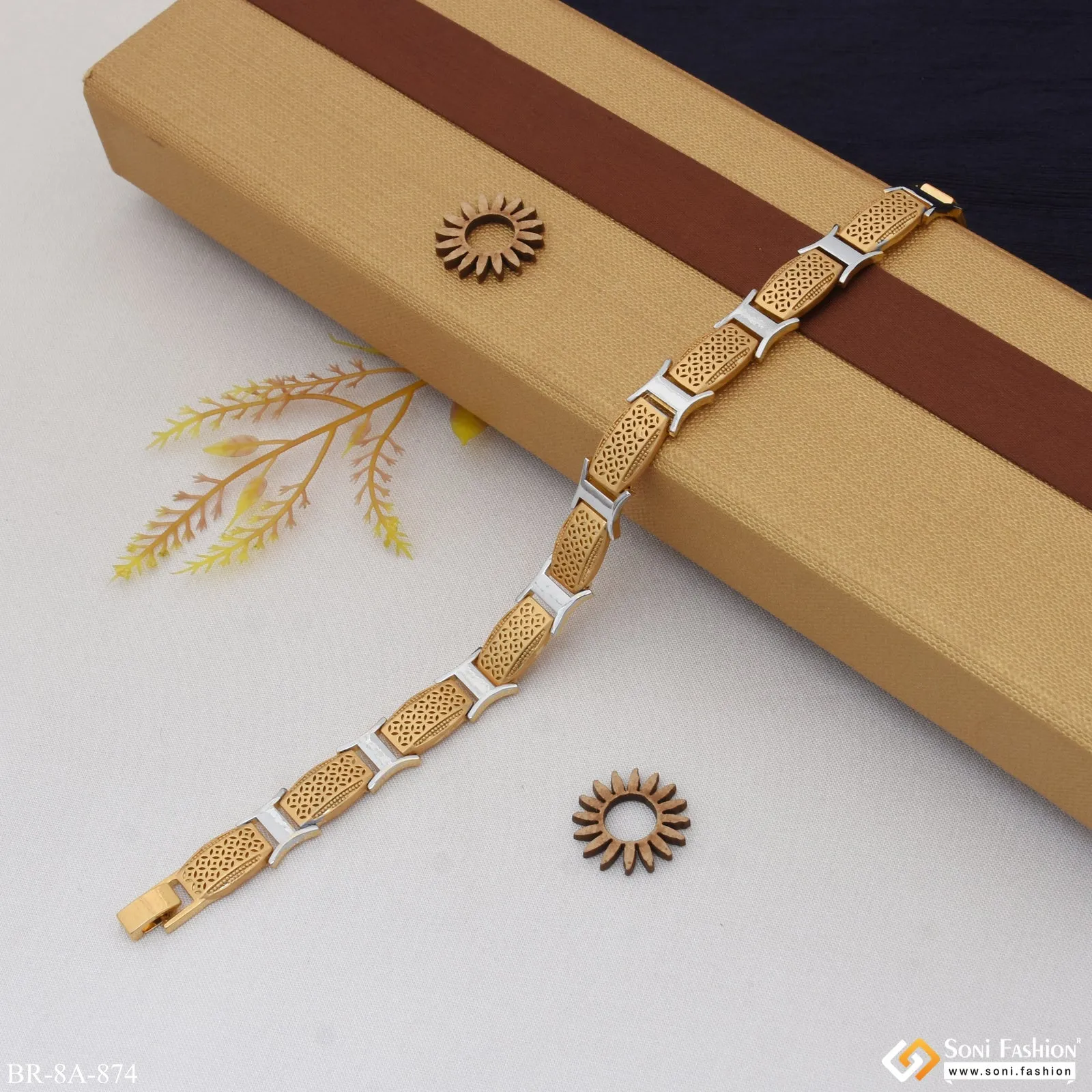 Delight Gold and Rhodium Plated Bracelet for Men - Style A874
