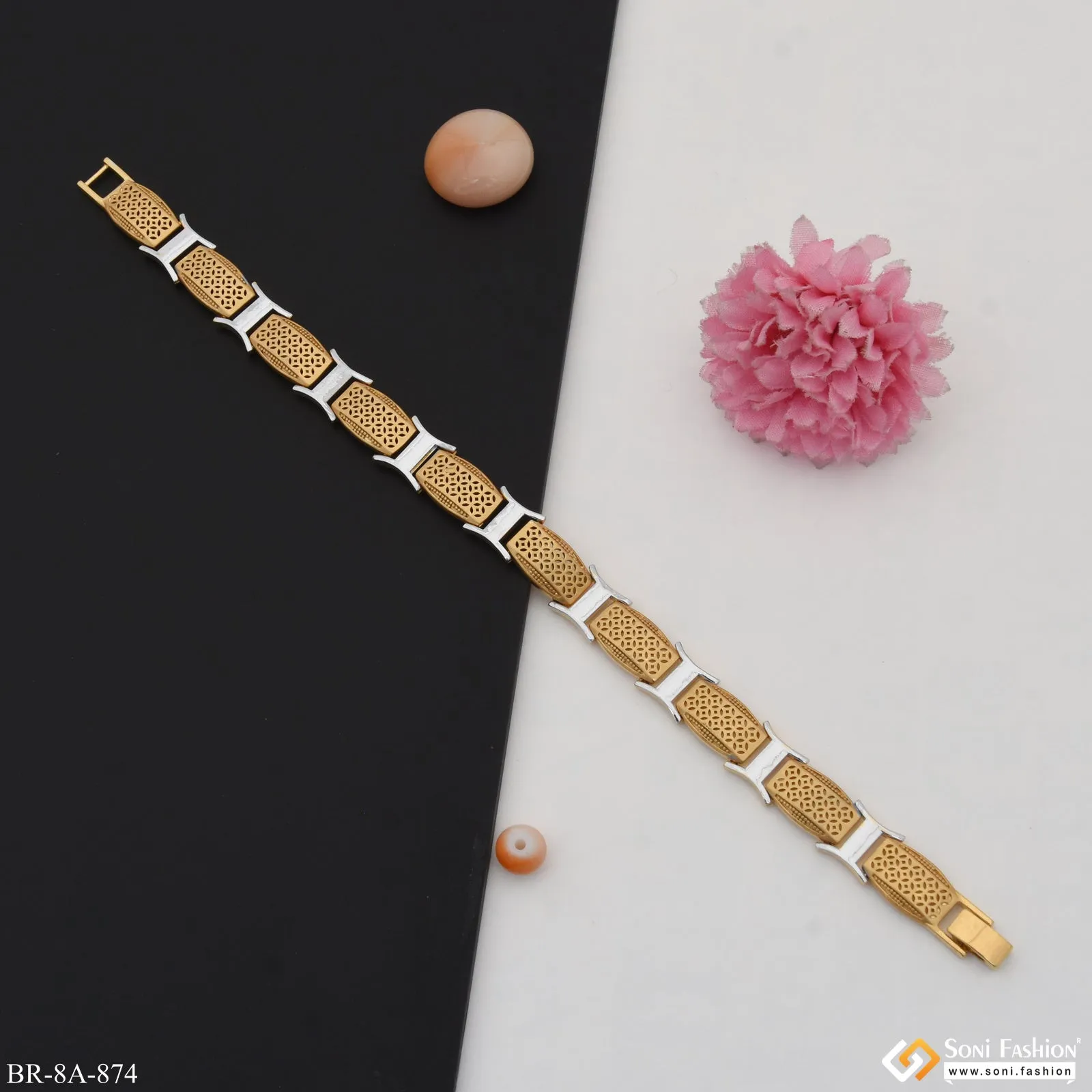 Delight Gold and Rhodium Plated Bracelet for Men - Style A874