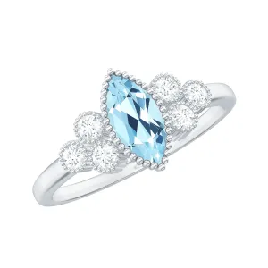 Designer Aquamarine and Diamond Trio Engagement Ring