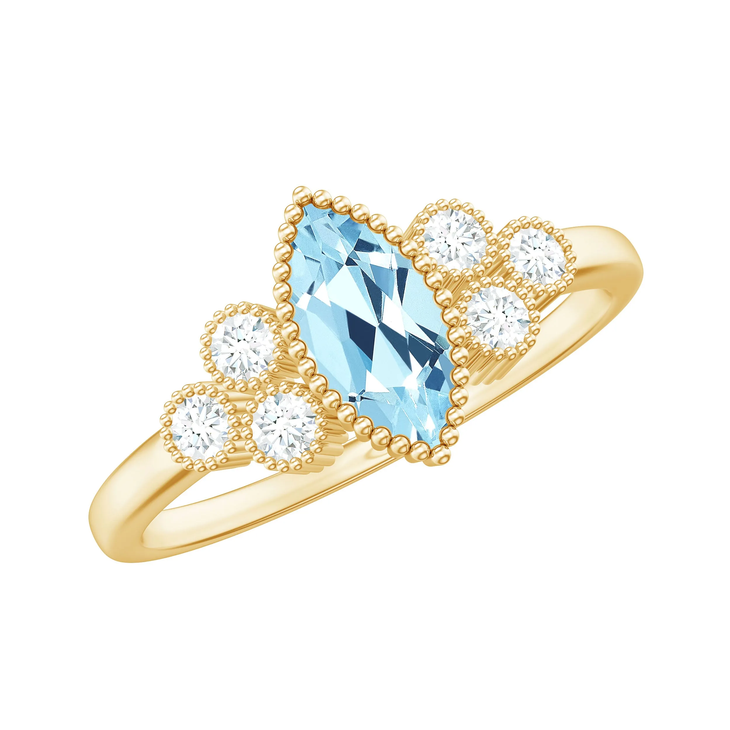 Designer Aquamarine and Diamond Trio Engagement Ring