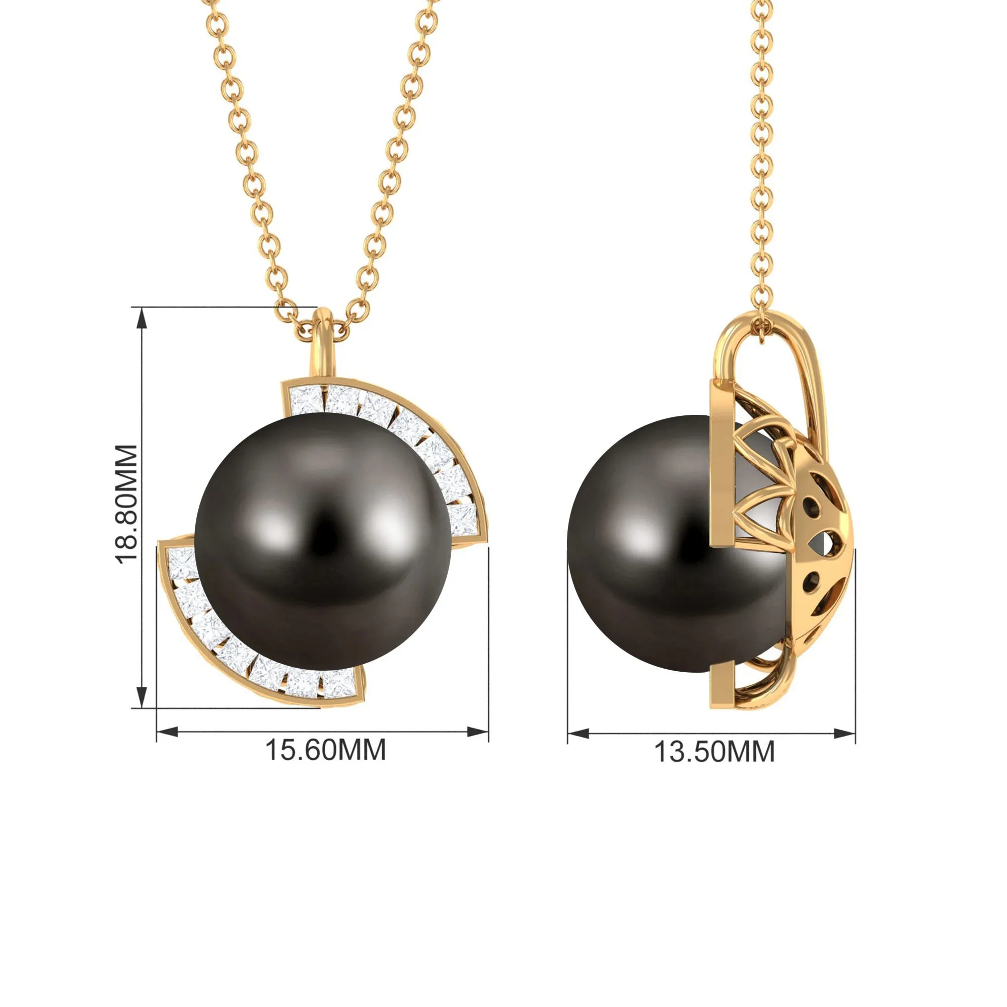 Designer Black Tahitian Pearl Solitaire Pendant with Diamond Accent