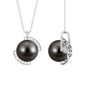 Designer Black Tahitian Pearl Solitaire Pendant with Diamond Accent